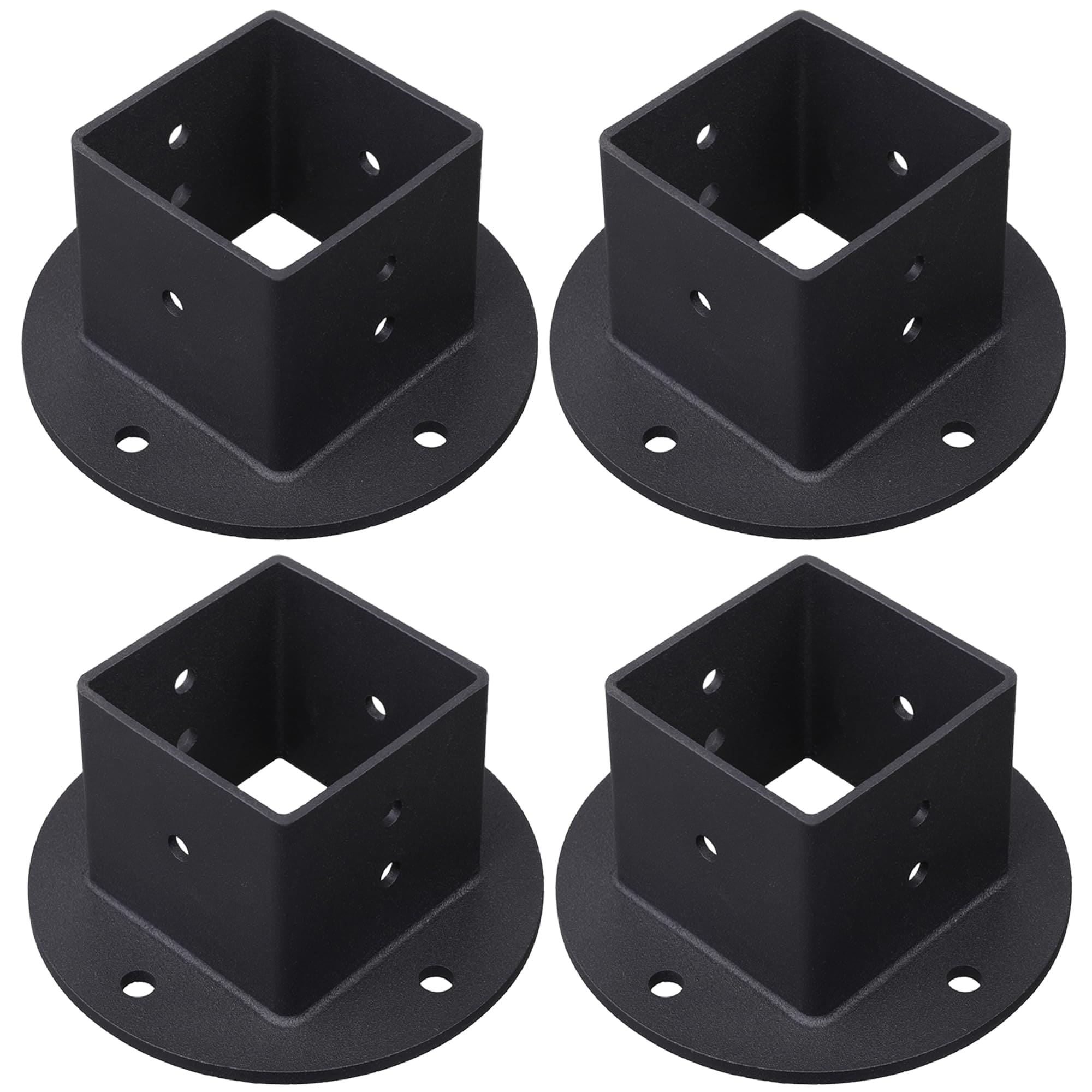 Phyfalip  4Pcs Floor Flange 2x2 Post Anchor Base Heavy Duty Solid Square Fence Pole Base Black Wall Mount Brackets kit for Deck Railing Mailbox