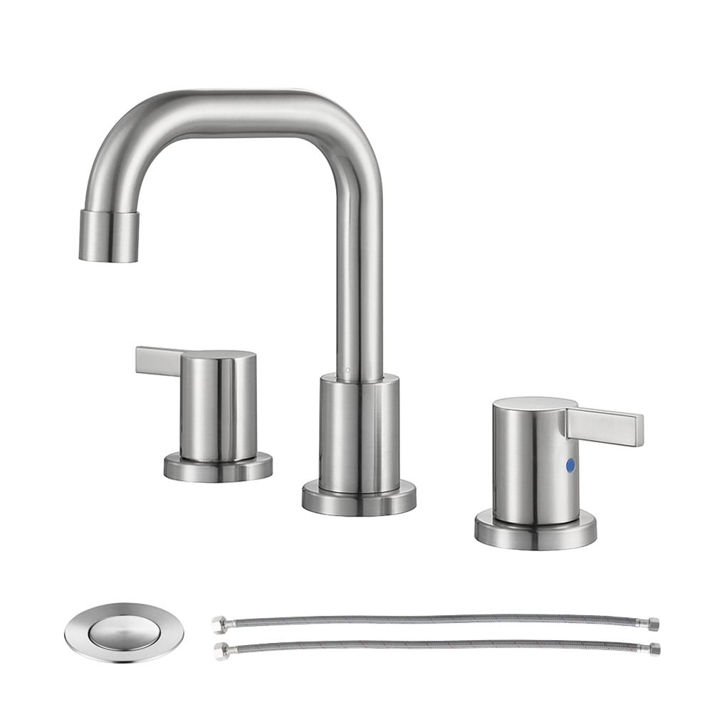 PARLOS 13649 Gloria Brushed Nickel Widespread 2-handle High-arc Residential Handle Bathroom Sink Faucet with Drain