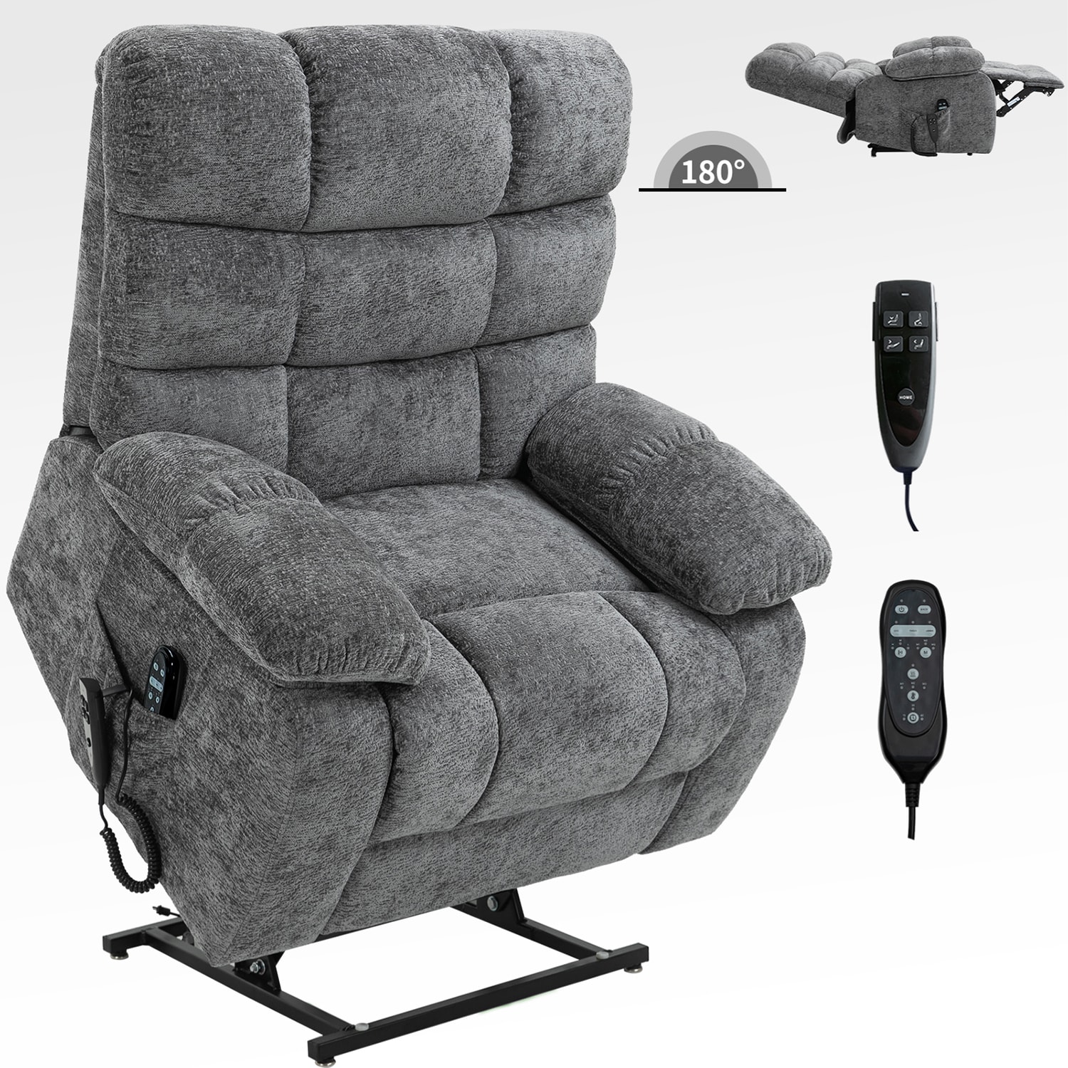 GZMR GZ-CX1803S37 Lift Recliner Chair Heat Massage Gray Chenille Upholstered Powered Reclining Recliner with Lift Assistance
