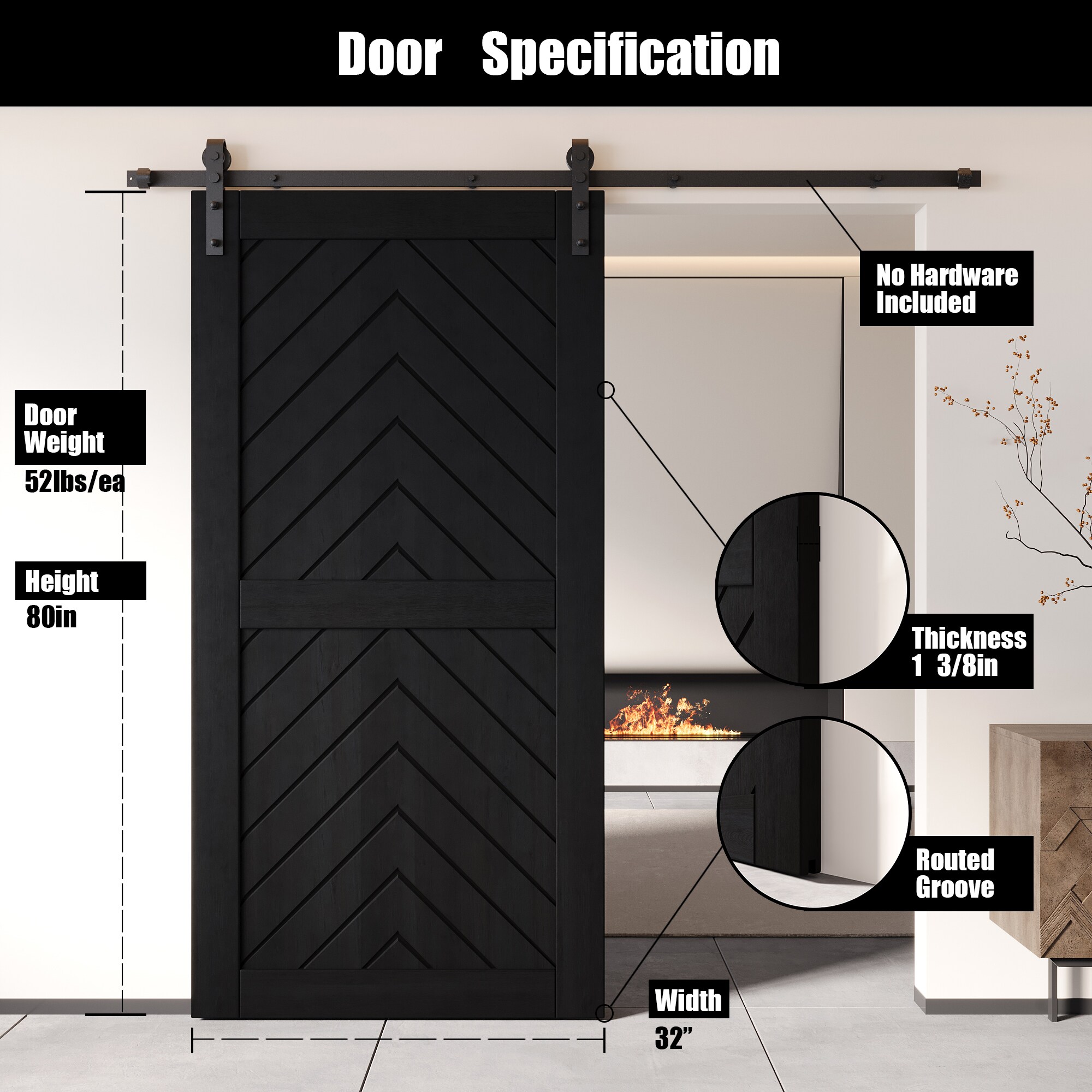 HOMACER JT1-3280-BK Barn-Doors - View #2
