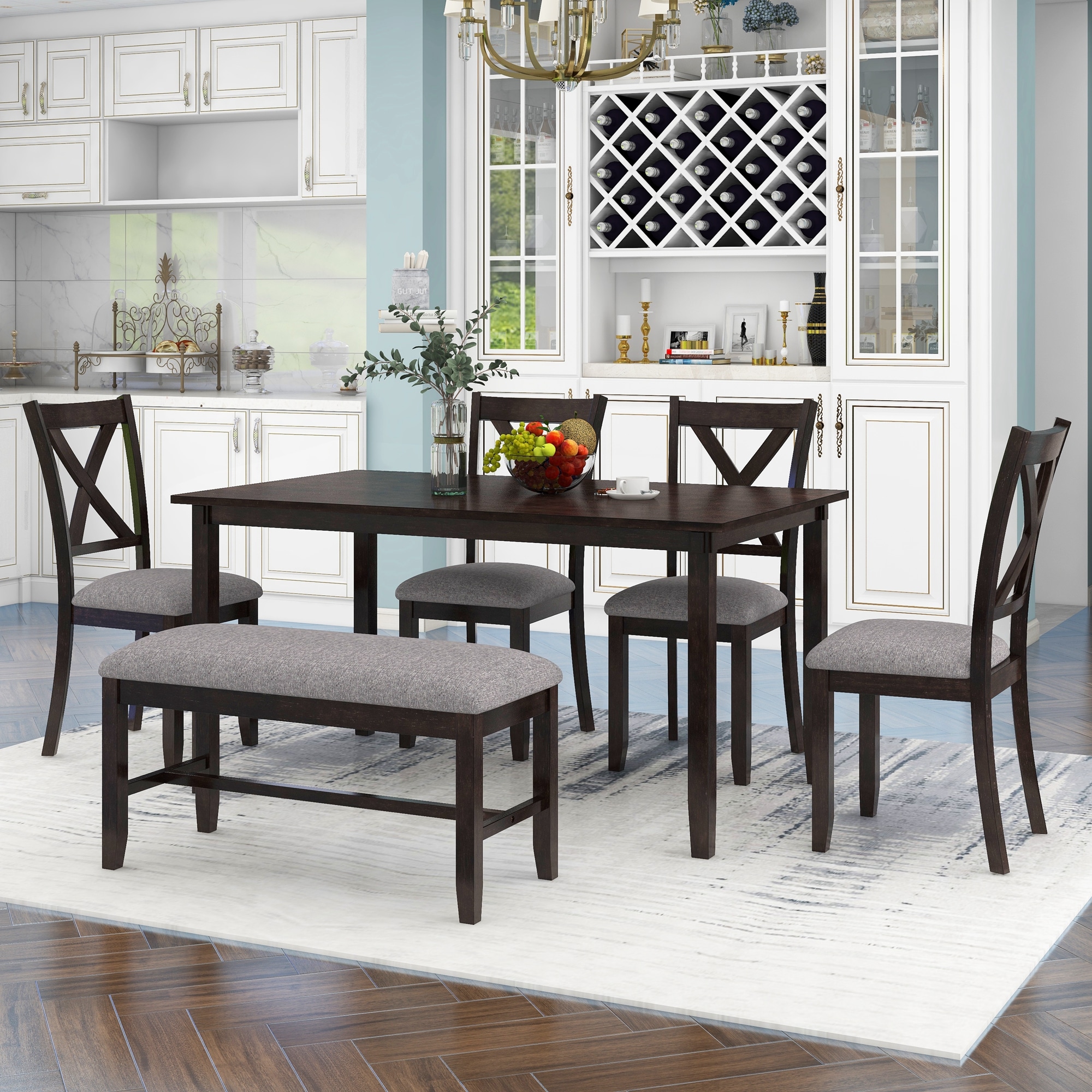 Qualler DTM000066P Espresso Contemporary/Modern Dining Room Set with Rectangular Table ( Seats 6 )
