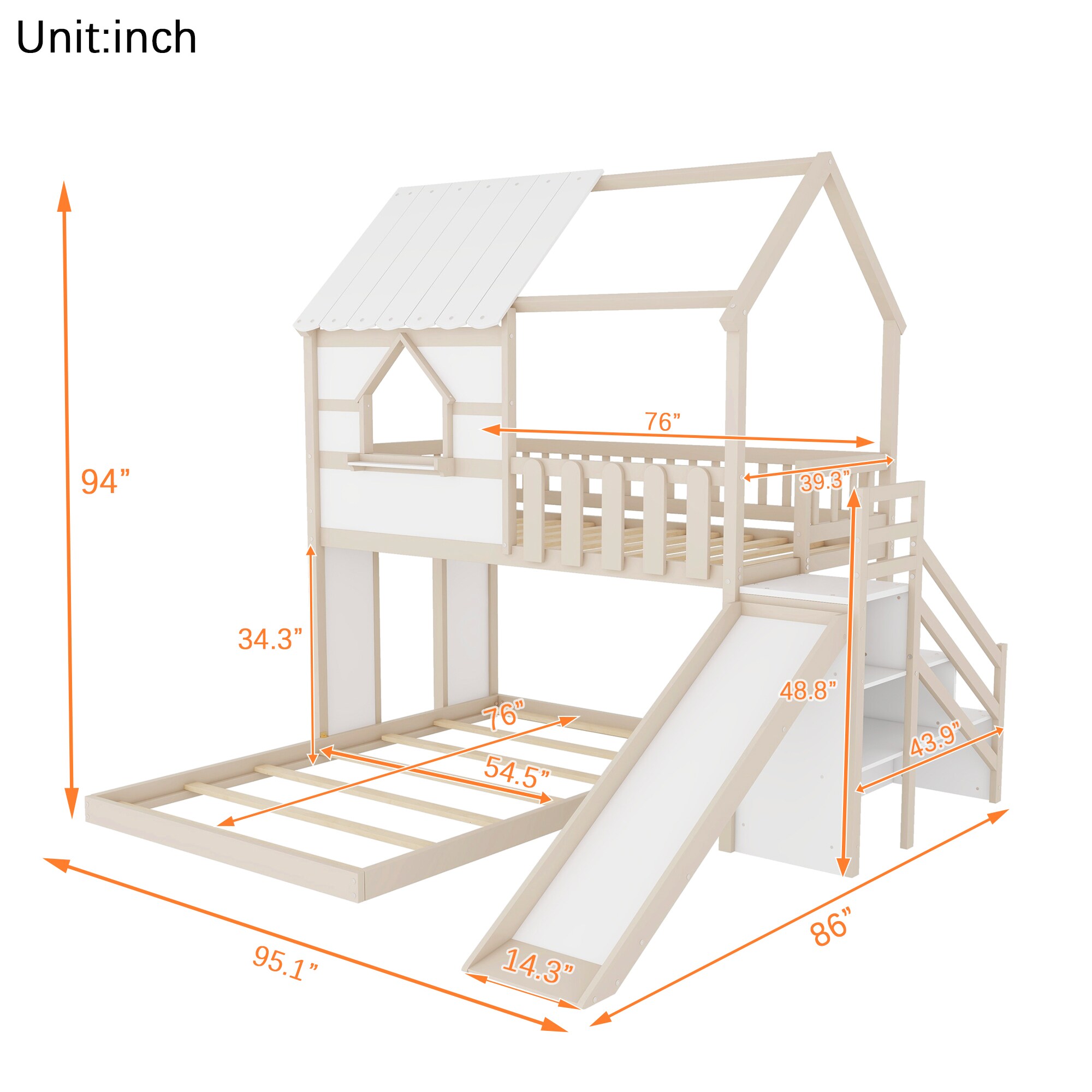Bellemave Twin Over Full House Shaped Wooden Bunk Bed with Storage ...