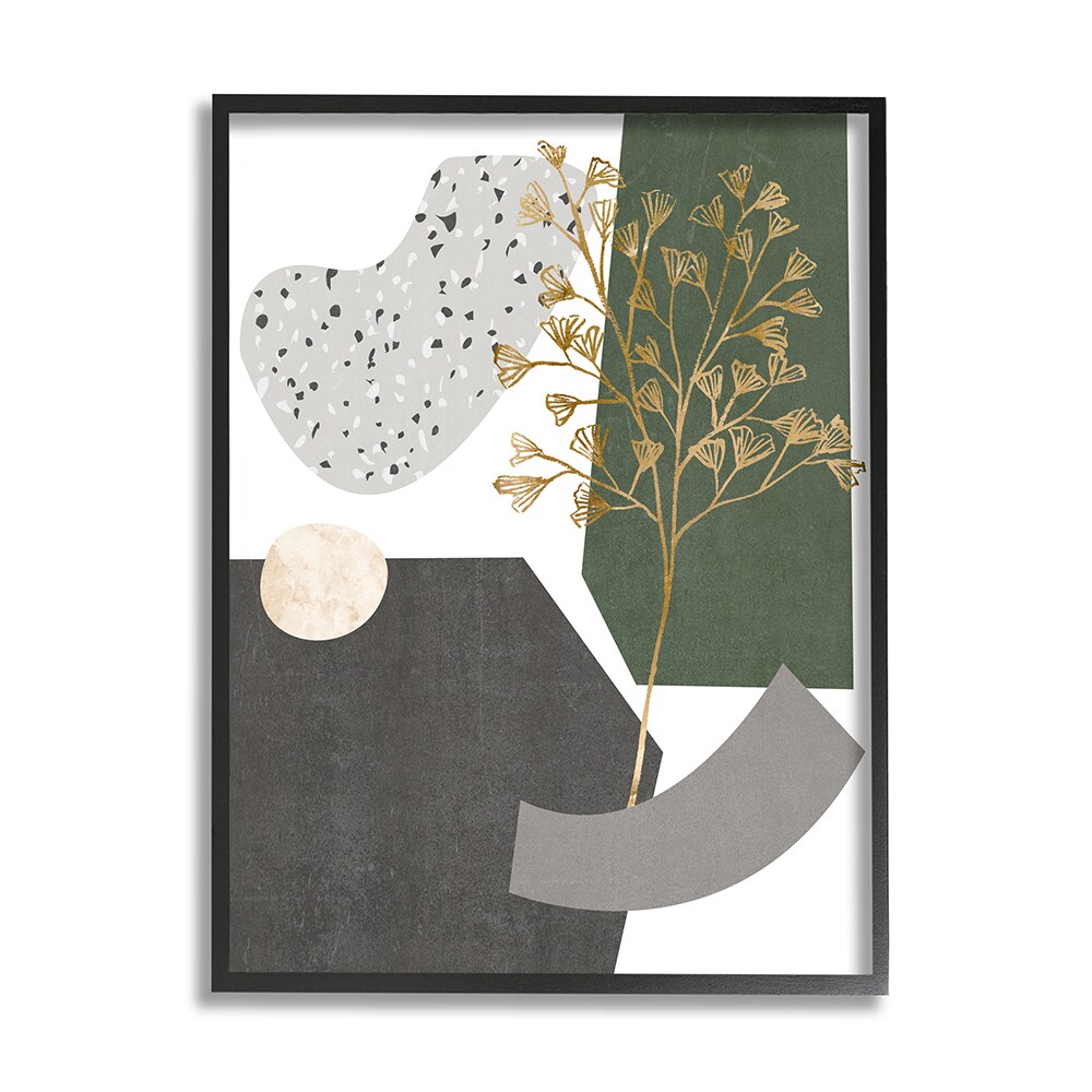 Stupell Industries Abstract Shapes with Golden Floral Detail