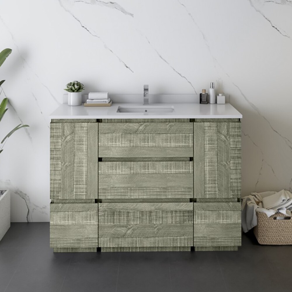 Ash Gray Acacia Wood Freestanding Single Bathroom Cabinet