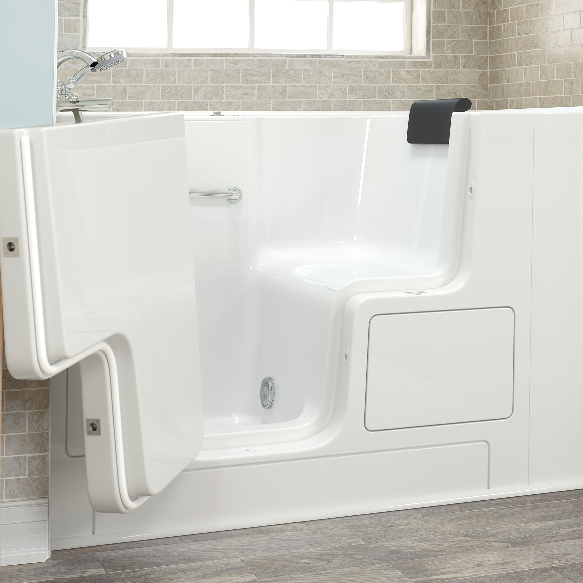 American Standard 3252OD.109.SLW-PC 32-in x 52-in White Gel-coated fiberglass Rectangular Freestanding Soaking bathtub with Faucet Hand Shower with Drain ( Left Drain )