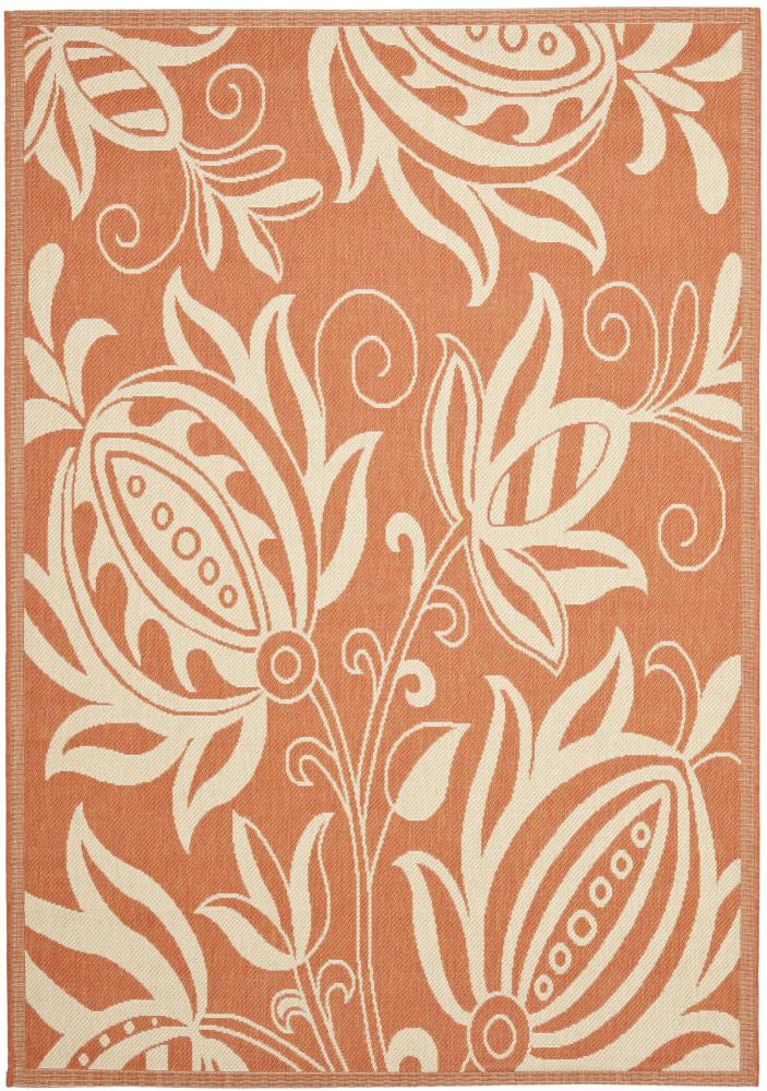 Safavieh CY2961-3202-6 Courtyard Blossums 7 x 10 (ft) Loomed Polypropylene Terracotta/Natural Rectangular Indoor/Outdoor Floral/Botanical Coastal Area rug