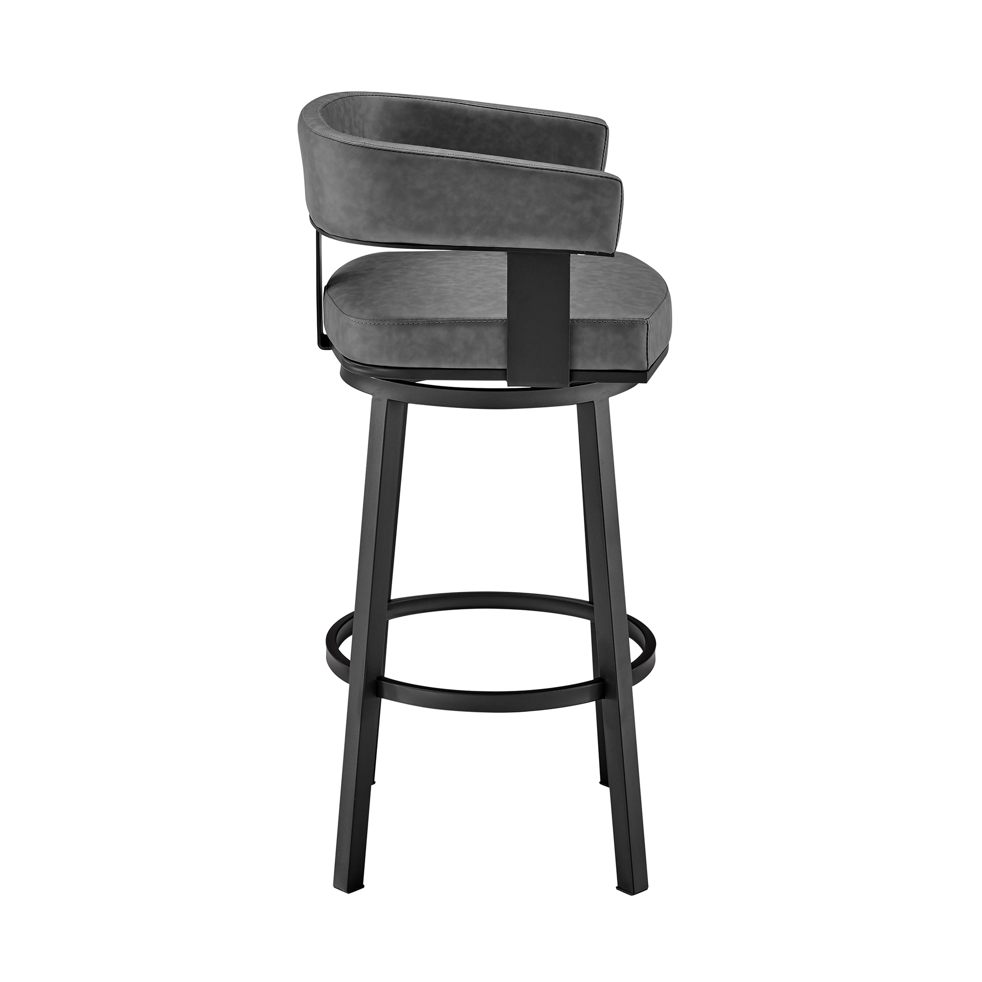 Lux Gray & Black Faux Leather 26" Swivel Metal Bar Stool