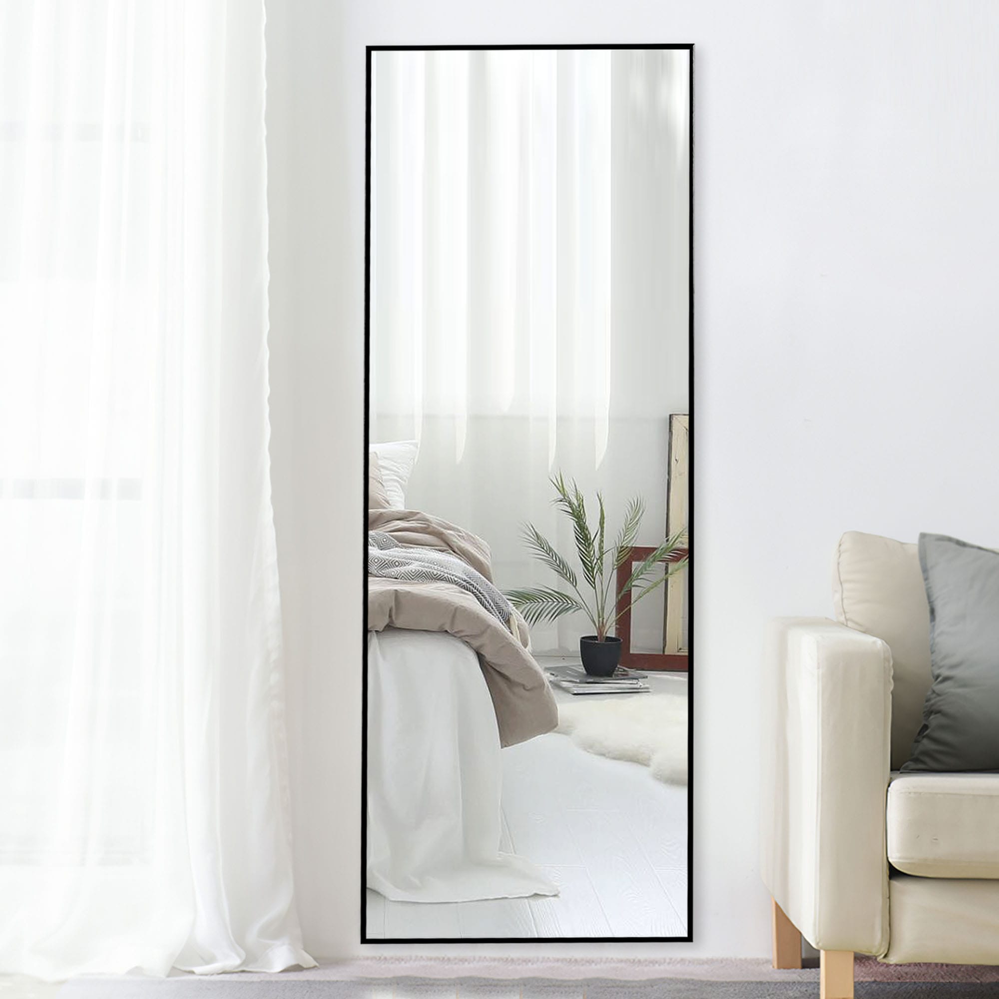 Dovelina LS-A-MR01287 16-Inches W x 48.0-Inches H Rectangle Black Framed Full Length Wall Mirror