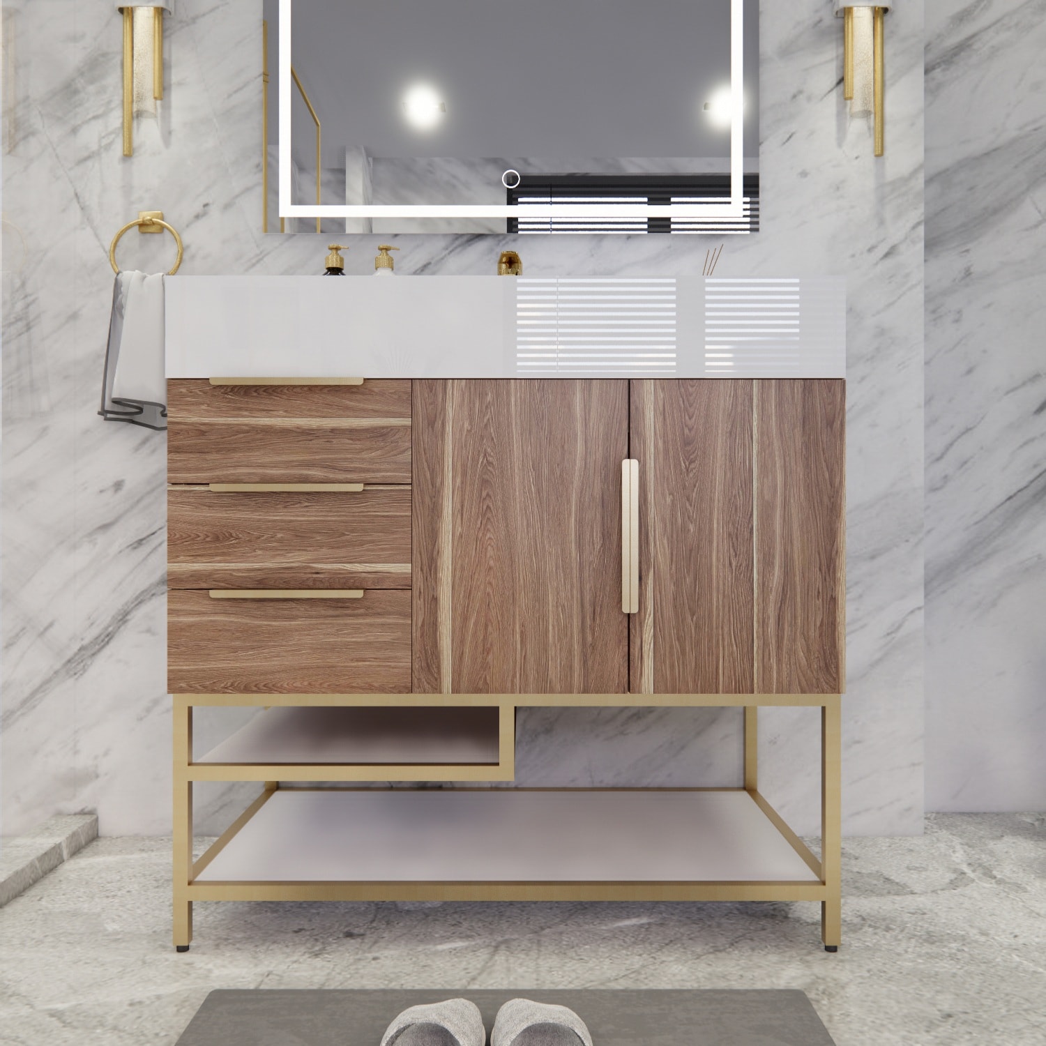 BV Better Vanity Bethany 36-in White Oak / Left Side Drawers Single ...