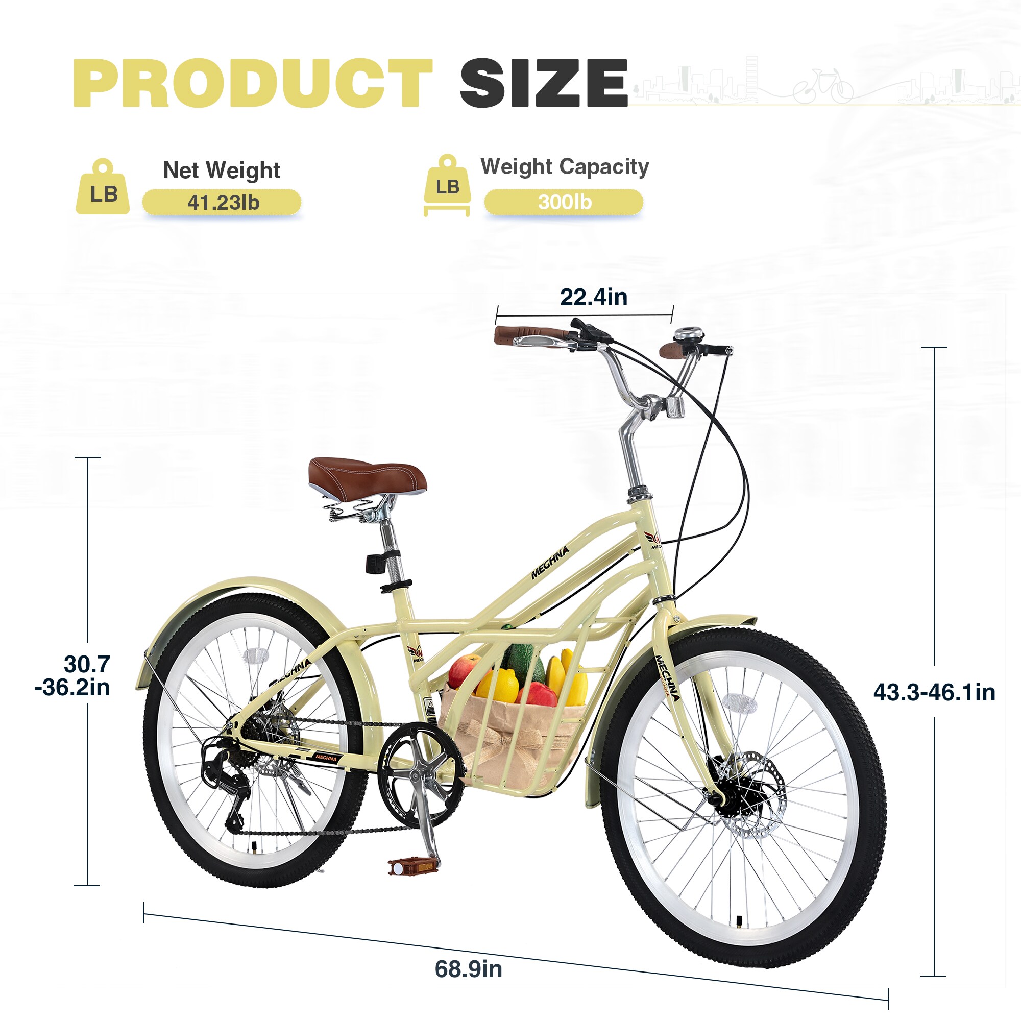 KTMBDW 24 Inch Beach Cruiser Bike - 6 Speed Steel Frame City