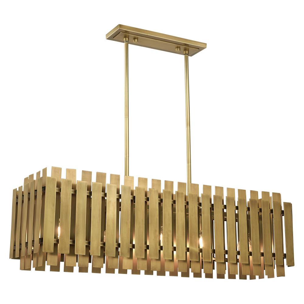 Elegant 5-Light Linear Chandelier in Natural Brass Finish