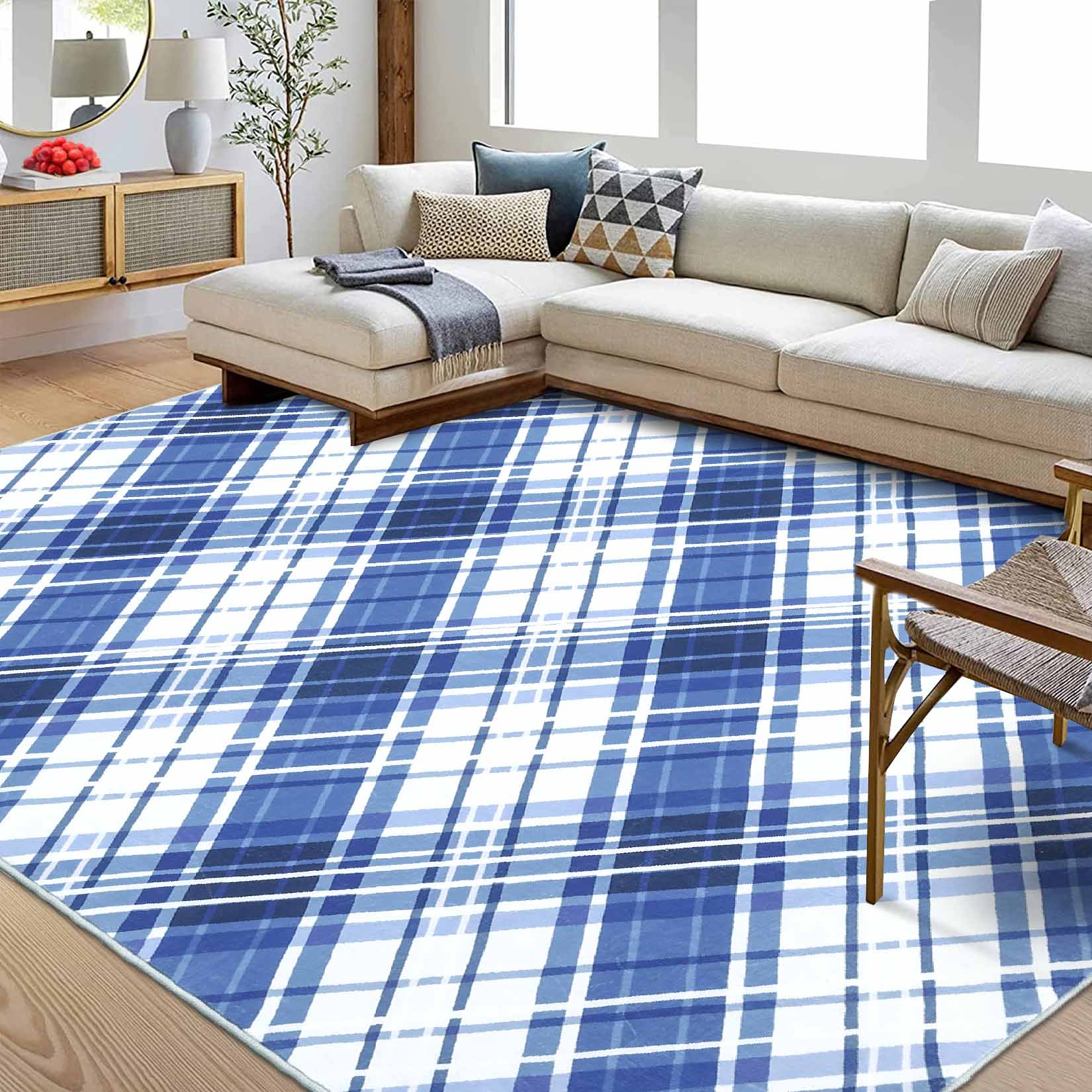 Garvee YXY-LO-PHO-14ORPXNP 8 x 10 (ft) Loomed Polyester Blue Rectangular Indoor Geometric Mid-Century Modern Machine washable Area rug