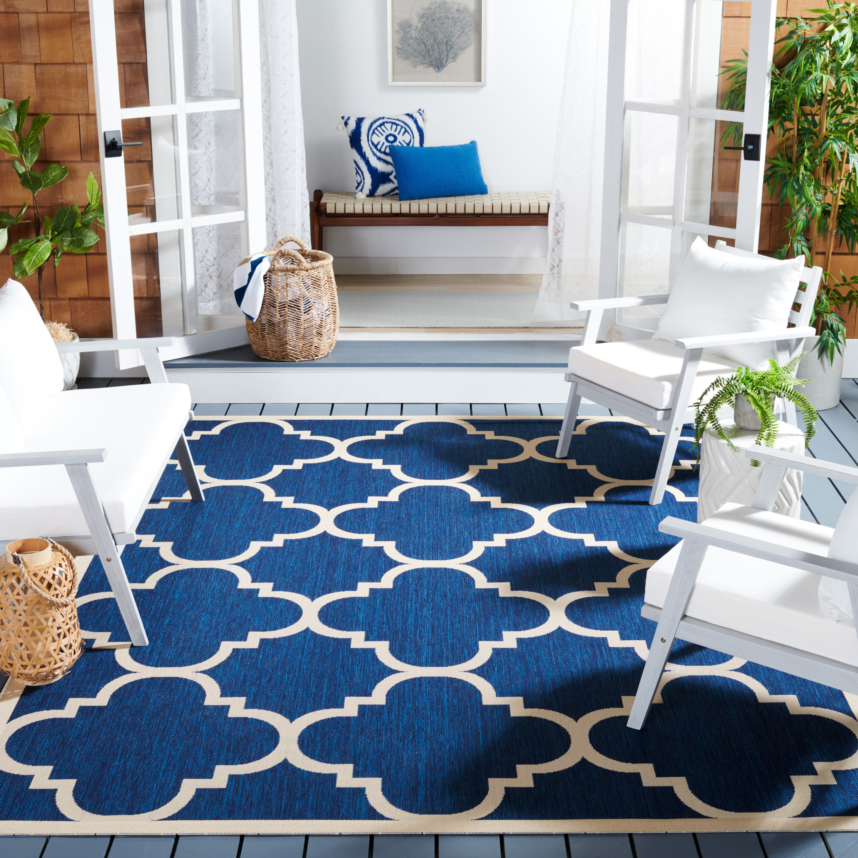 Safavieh CY6243-268-810 Courtyard 8 x 10 (ft) Loomed Synthetic Navy/Beige Rectangular Indoor/Outdoor Geometric Area rug