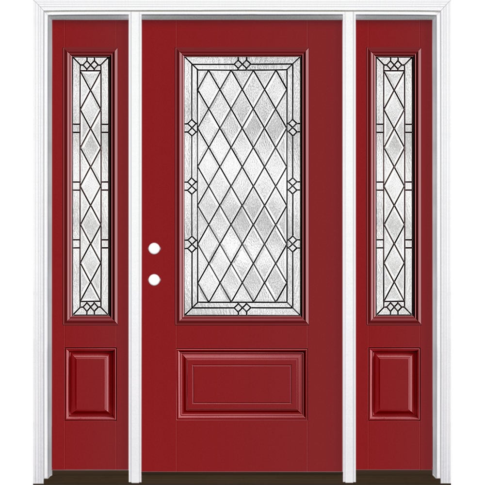 Masonite 3350169 Alston 64-in x 80-in x 4-9/16-in Fiberglass 3/4 lite Right-hand inswing Roma Red Painted Prehung Front Door with Sidelights with Brickmould Insulating core