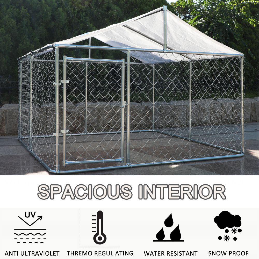Kahomvis Xx-large (91+-lb) Wire Dog Kennel Roof Outdoor (7.5-ft L x 7.5-ft W x 5.4-ft H)