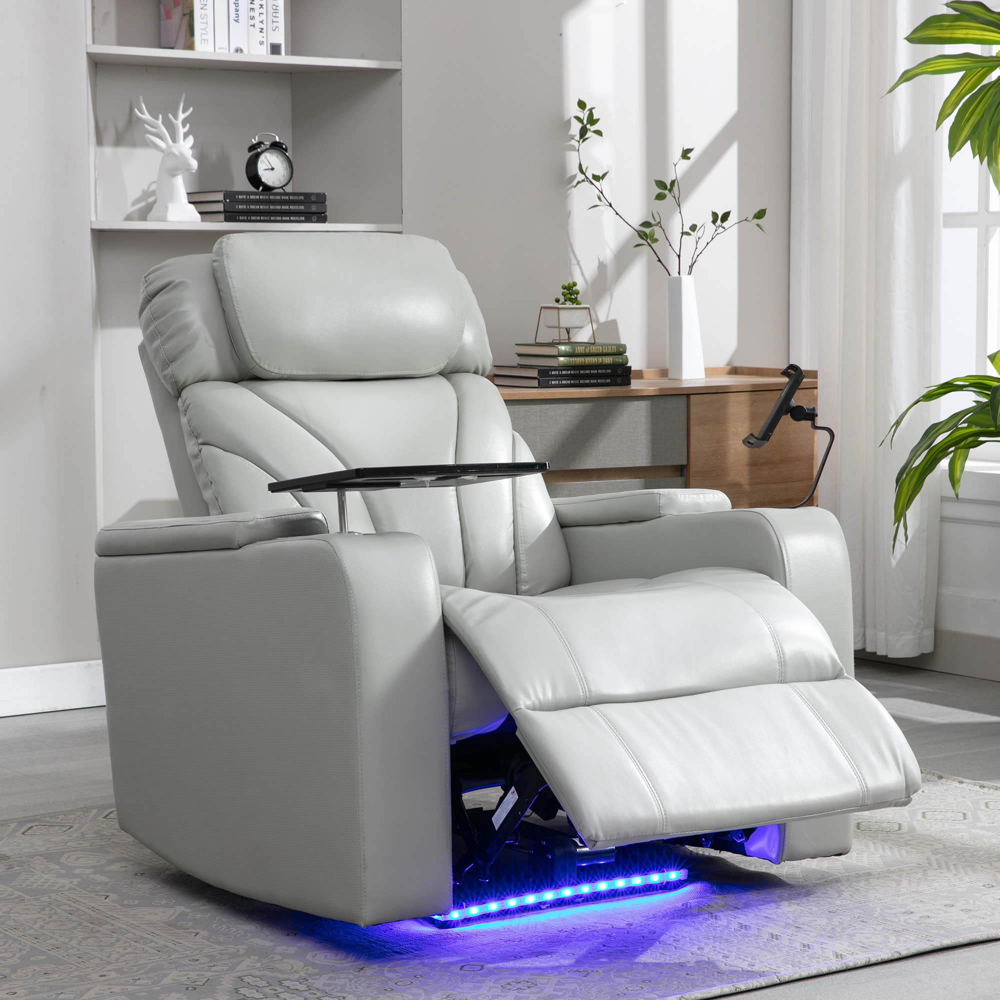 Tatayosi RY-9S000800E Power Motion Recliner Electric Power Recliner with USB Charging Port Hidden Arm Storage Convenient Cup Holder Bluetooth Speaker Light Grey