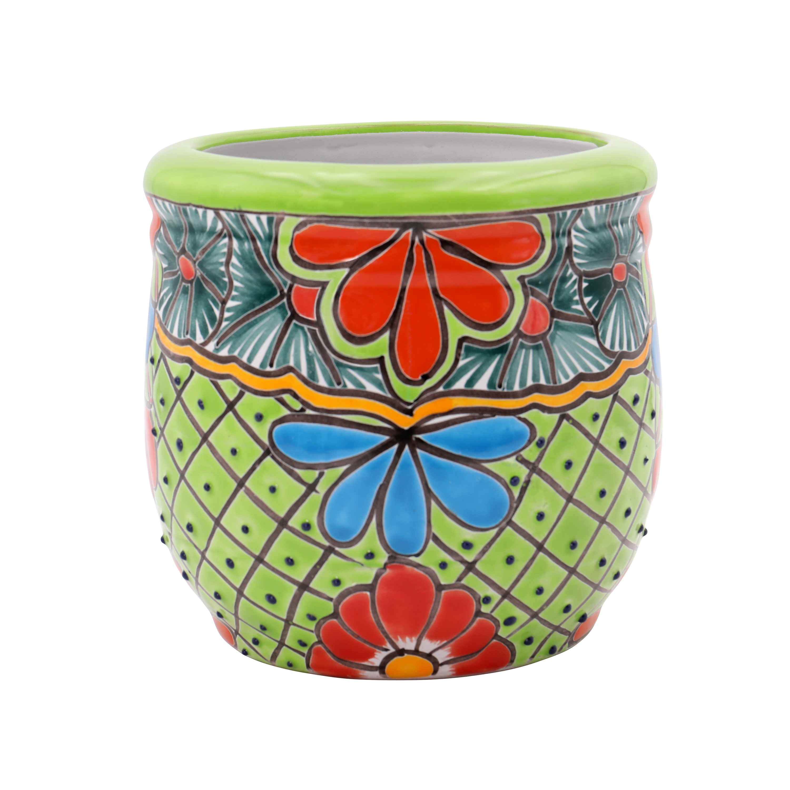 Evergreen 2CG827 Round 15.0-in W x 14-in H x 15-in D Green Ceramic Indoor/Outdoor Planter