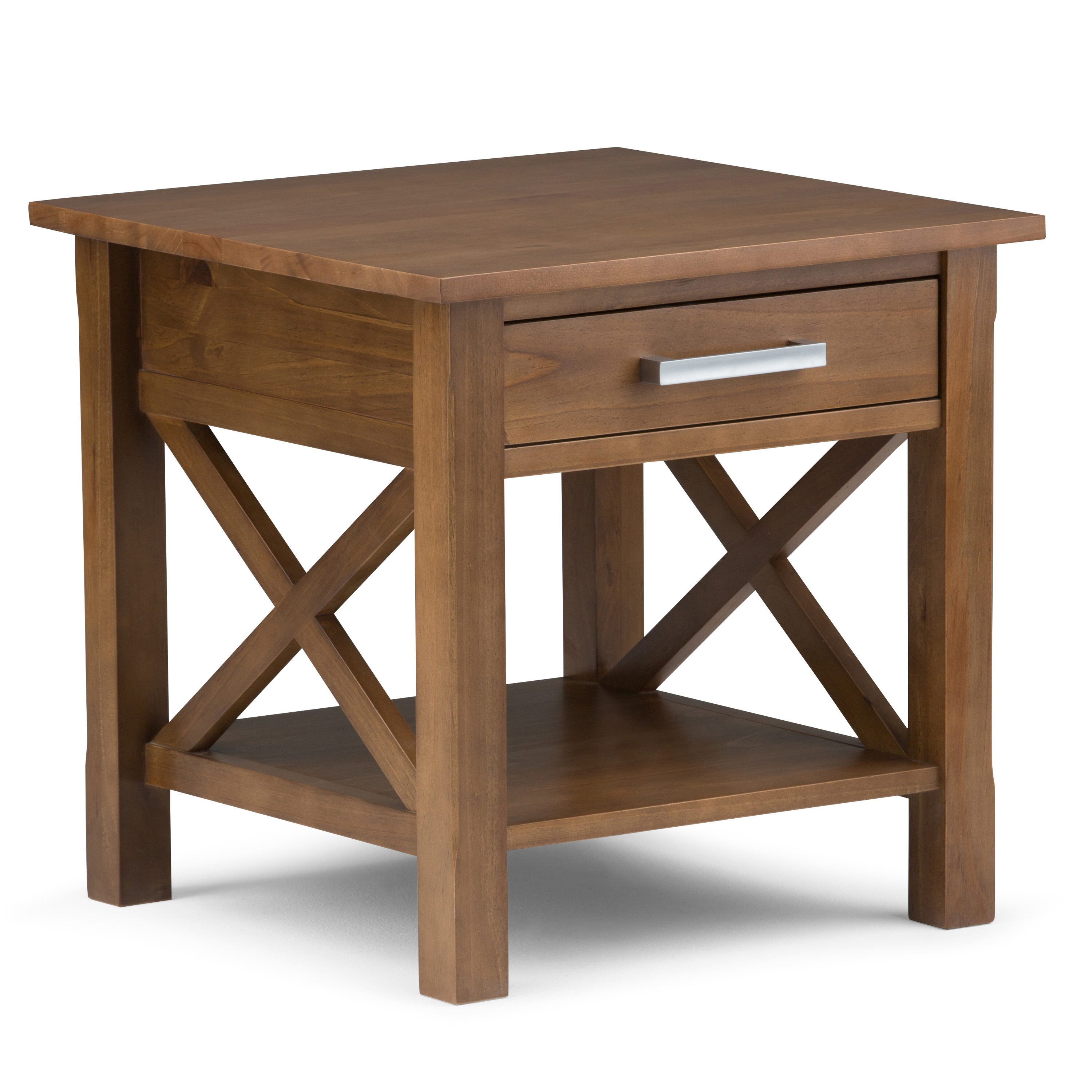 Simpli Home 3AXCRGL002-SB Kitchener 20.5-in W x 20-in H Medium Saddle Brown Wood Modern End Table with Storage Assembly Required
