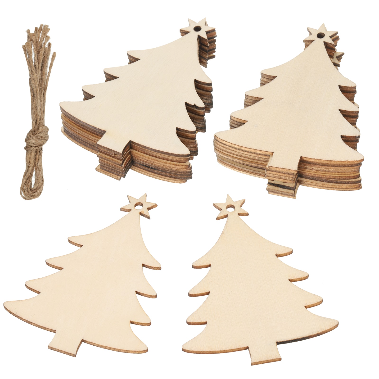 PATIKIL Wooden Embellishments 20 Pack Tree Shape Wood Cutout Hanging Ornaments with Twine for DIY Crafts Decor Party Christmas Decorations