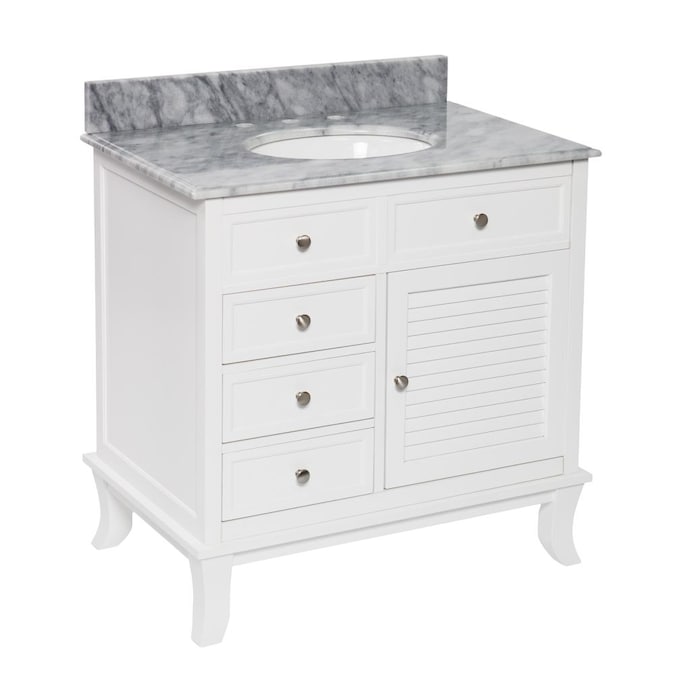 White Veined Gray Marble, 34 Inch Bathroom Vanity