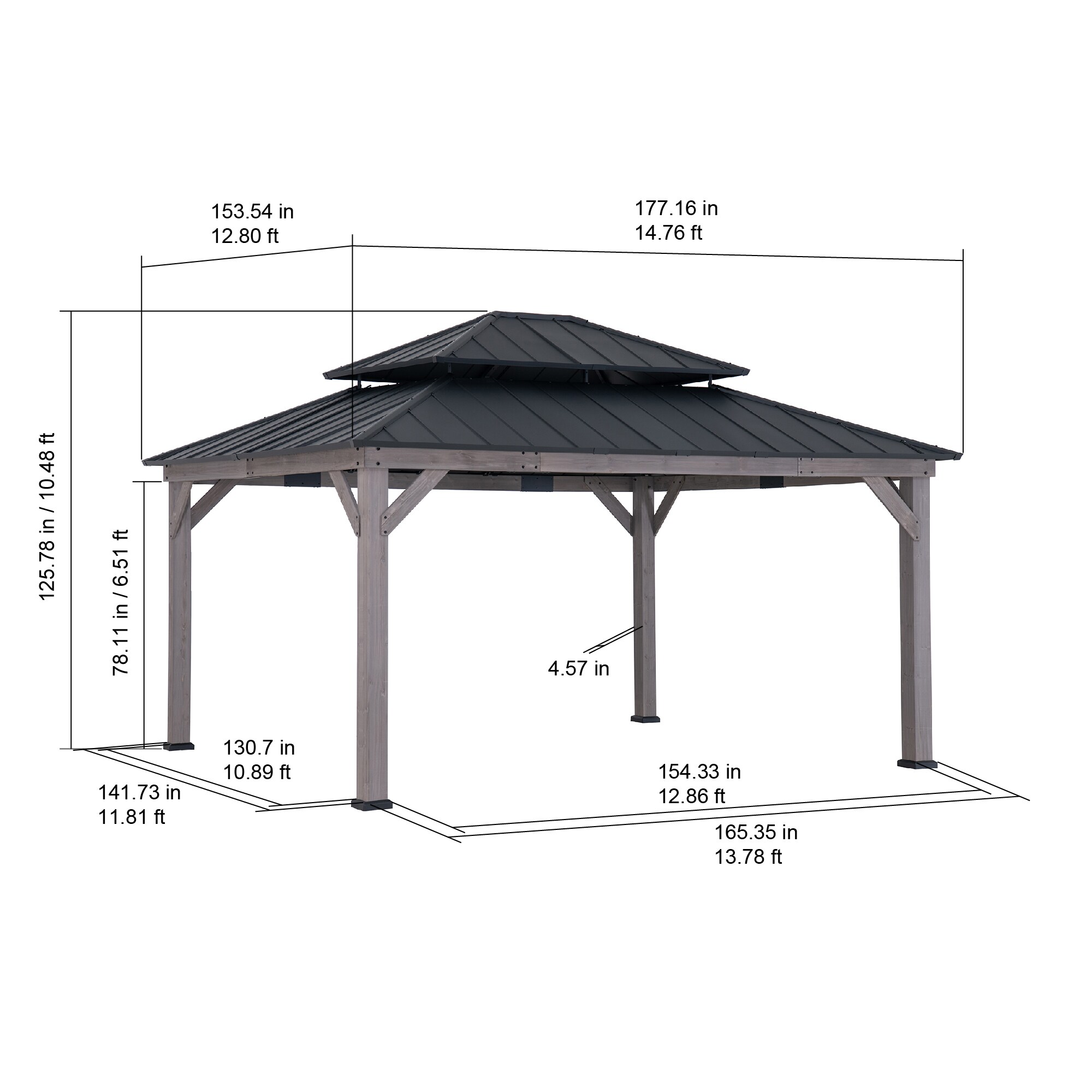 Archwood 13 ft. x 15 ft. Cedar Framed Gazebo with Black Steel Roof