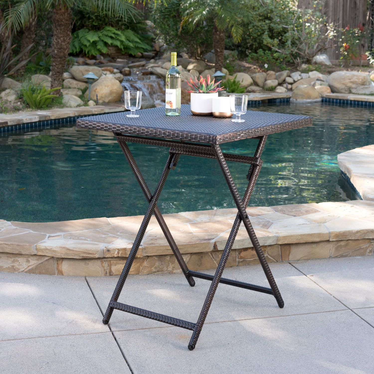 Blisstyle christopher knight home Square Wicker Outdoor Bar height Table 32.5-in W x 32.5-in L