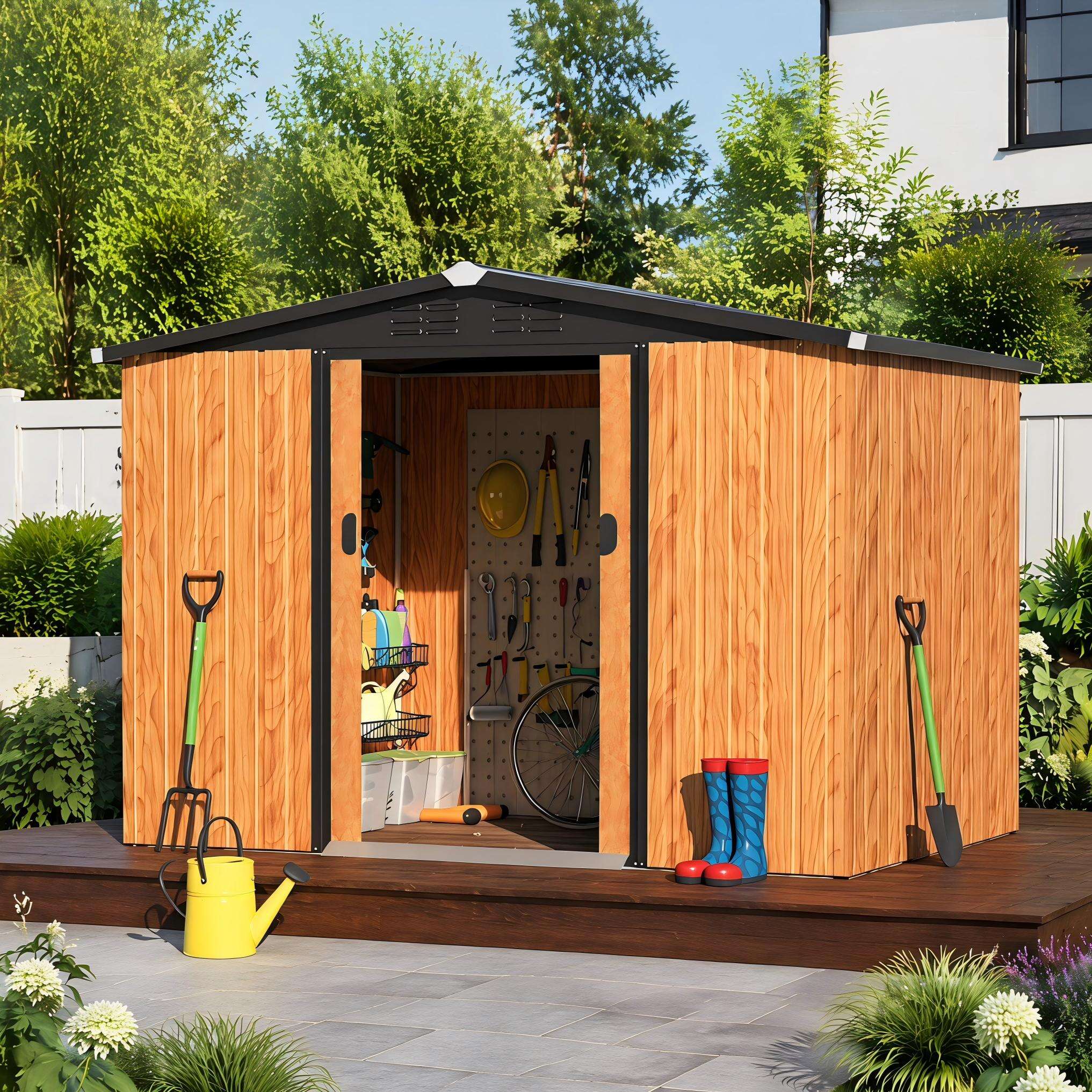 YODOLLA 6x8 Galvanized Steel Outdoor Storage Shed in Brown | 16308MS-Y-LS02