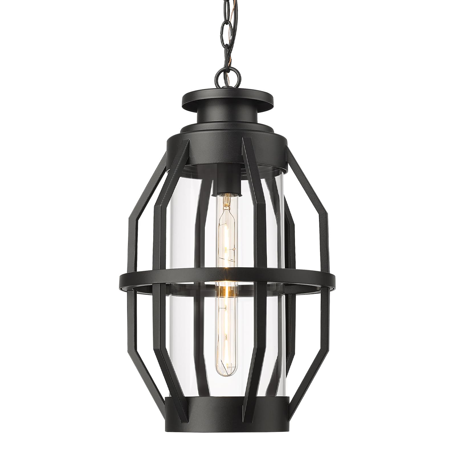 LTMATE LSWE274H-L BK JAZAVA Matte black Farmhouse Clear glass Lantern Medium Hanging Pendant light