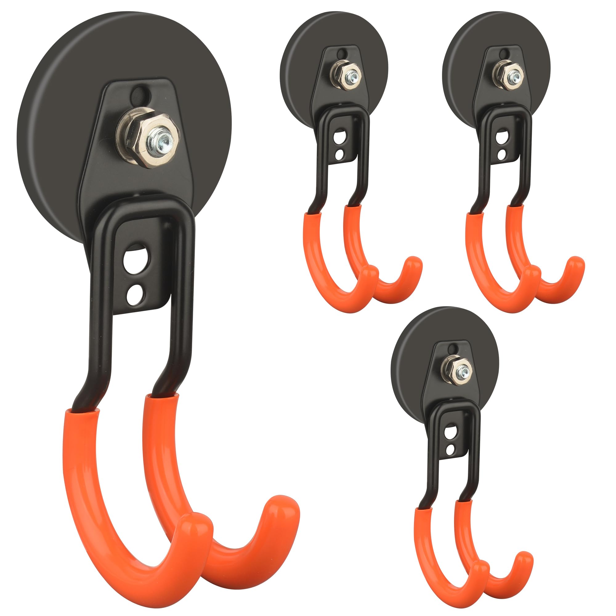 Misopily  New Upgraded Garage Strong Magnetic Hooks 4 Pack Heavy Duty Large J Hooks with Magnet Anti Slip Coating Magnet Hooks for Garden Tools