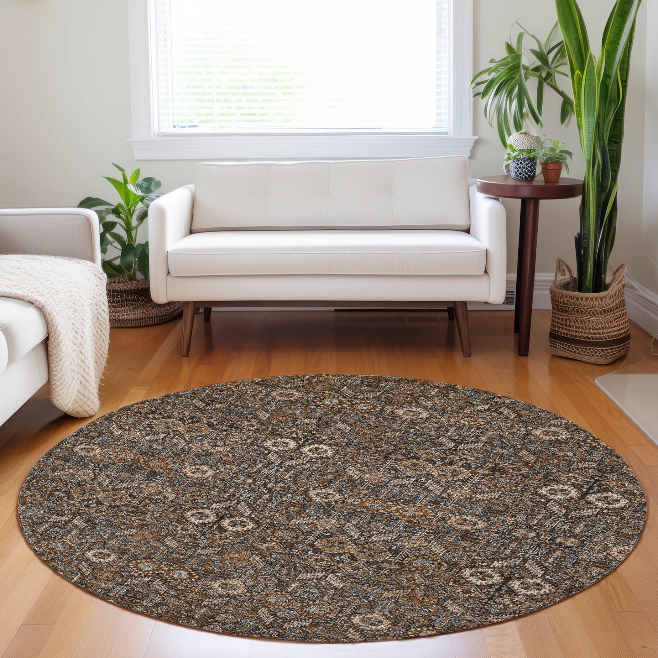 Addison Rugs ACN574CH8RO Chantille ACN574CH 8 x 8 (ft) Polyester Chocolate Round Indoor/Outdoor Geometric Bohemian/Eclectic Machine washable Area rug