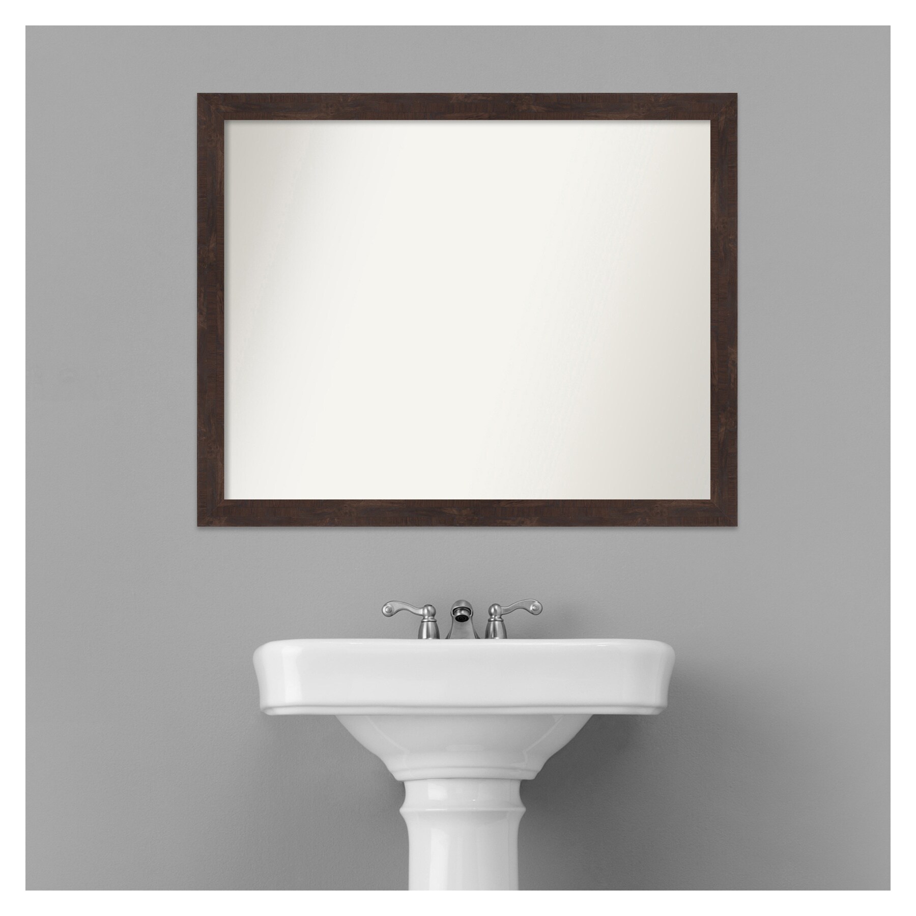 Fresco Dark Walnut Wood Rectangular Bathroom Vanity Mirror