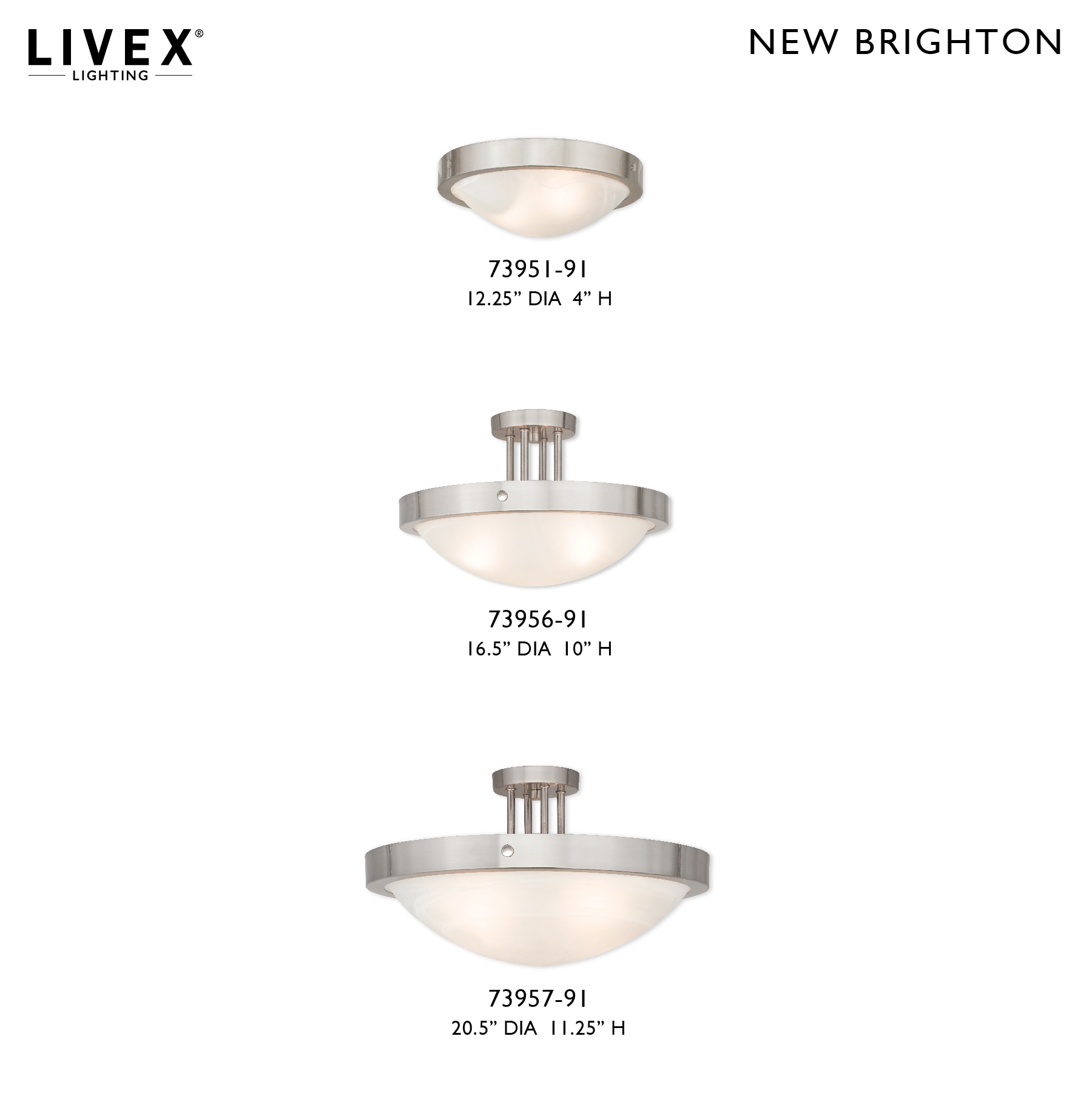 Brighton Alabaster Glass Bowl 3-Light Semi-Flush Mount in Brushed Nickel