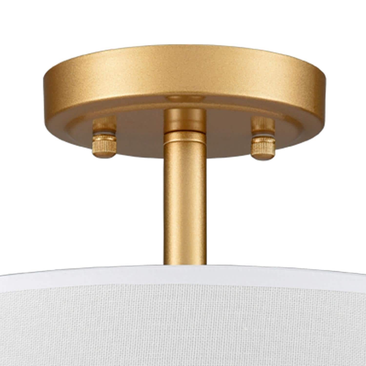 Brushed Brass and White Fabric Drum LED Ceiling Light