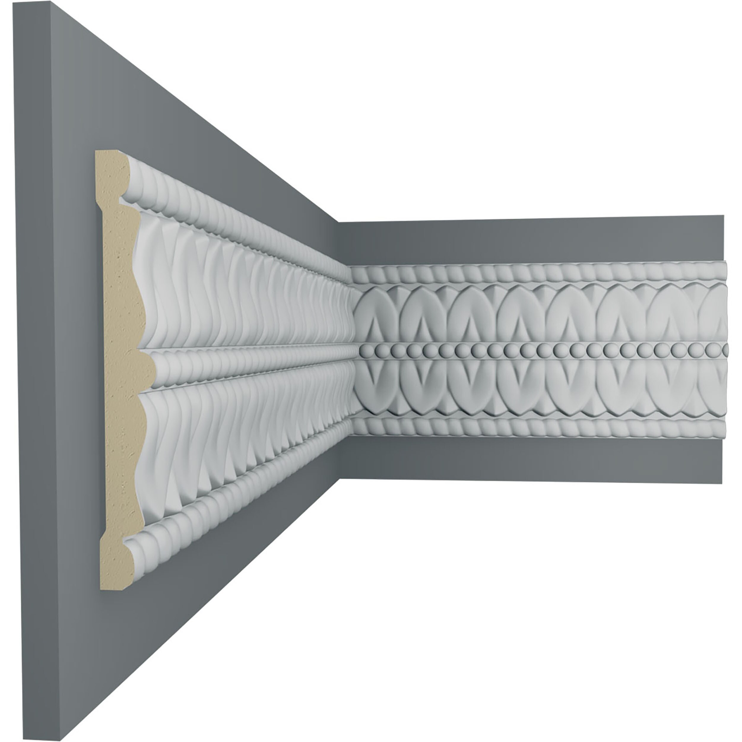 Primed White Polyurethane Leaf and Dart Crown Moulding Set