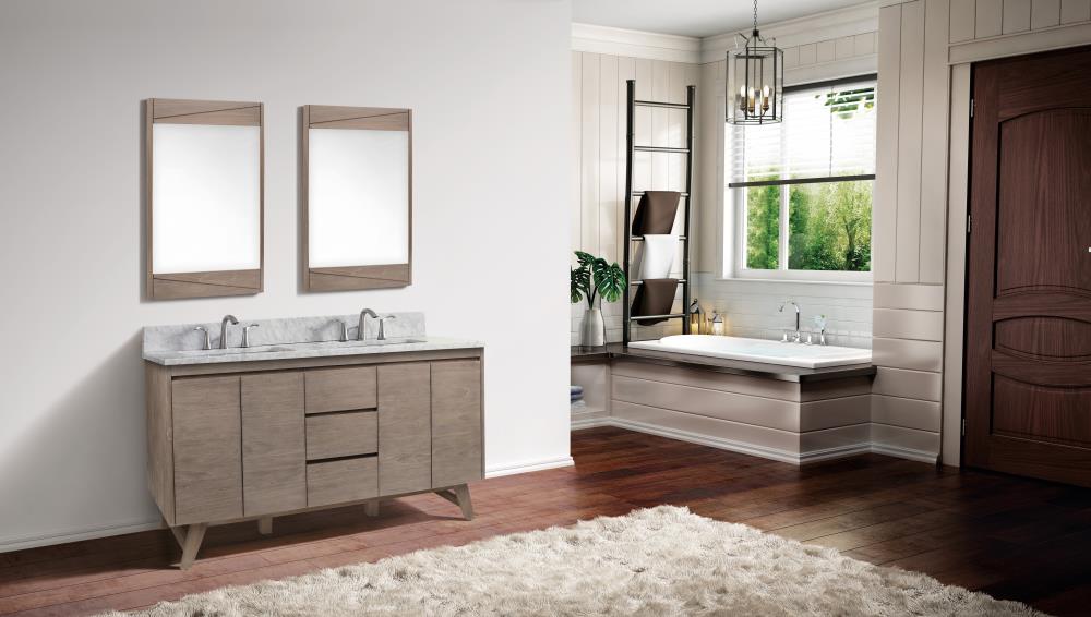 60-Inch Gray Teak Double Freestanding Vanity with Solid Wood Cabinet