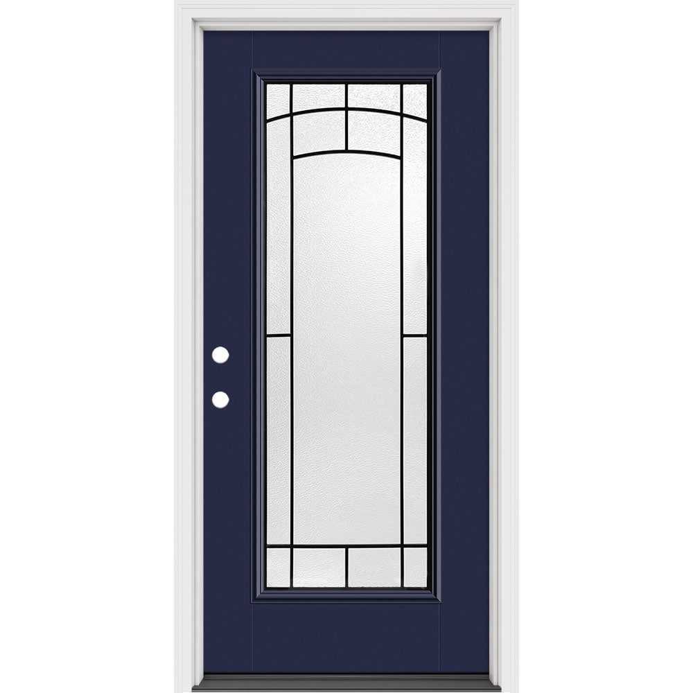 Masonite 631699 Brooklyn 36-in x 80-in x 4-9/16-in Fiberglass Full lite Right-hand inswing Roma Red Painted Prehung Slab Front Door with Brickmould Solid core