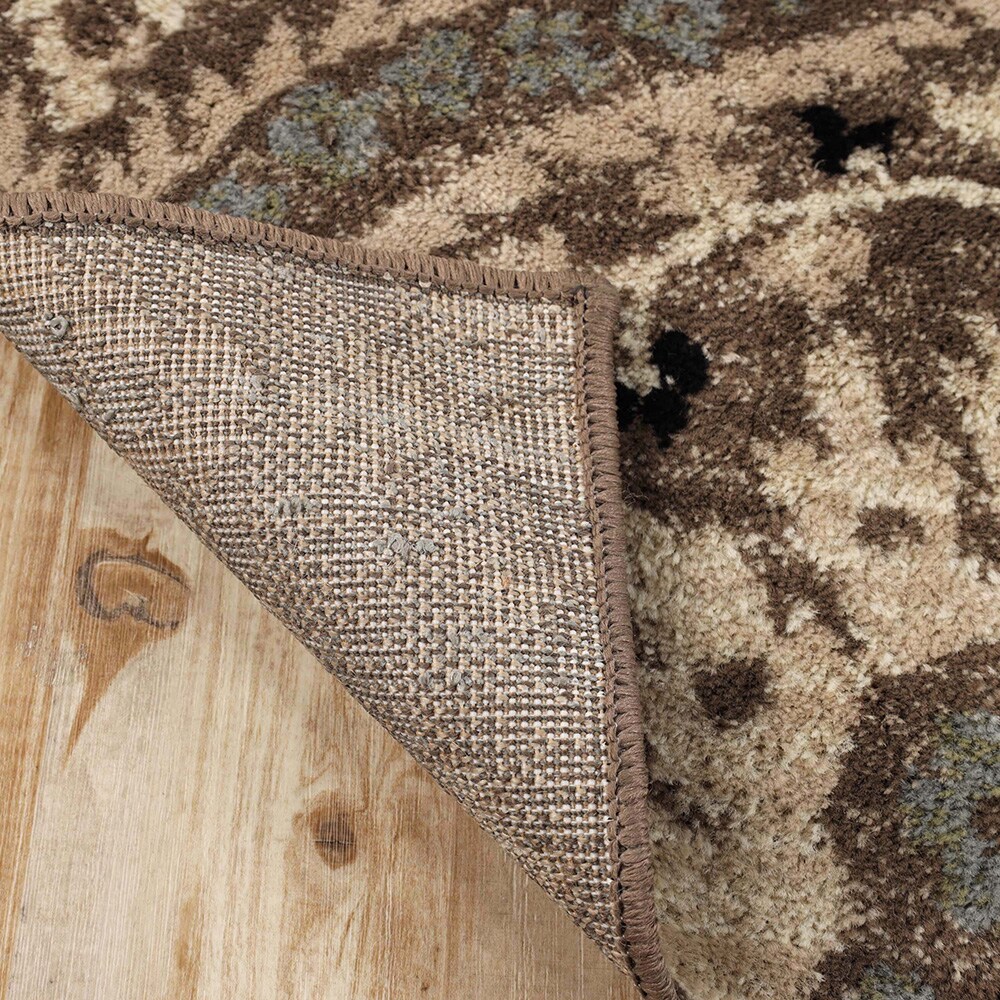 Light Blue Floral Synthetic Runner Area Rug, 2' x 3'