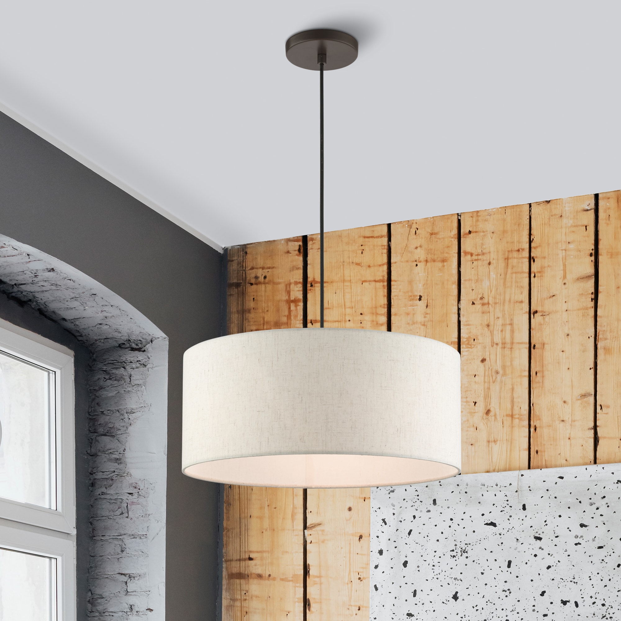 Meadow 3-Light English Bronze Drum Pendant with Oatmeal Shade