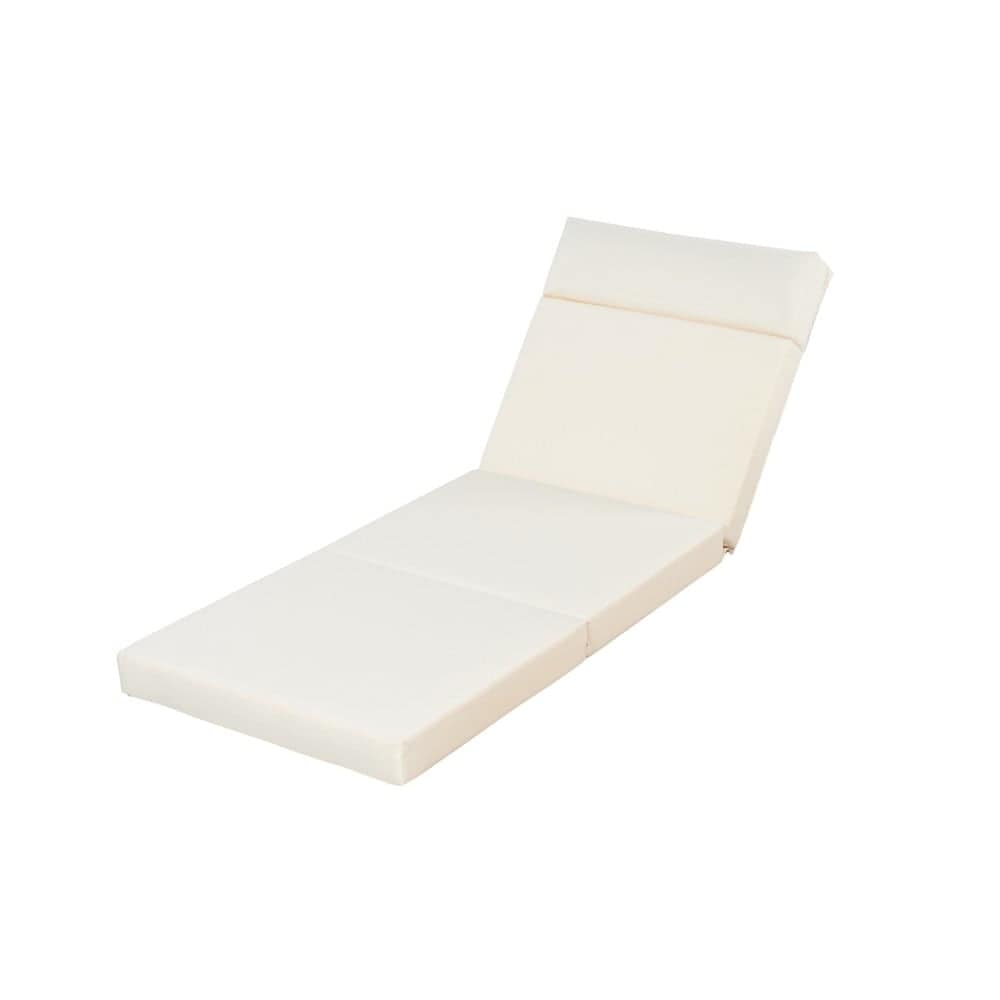 Coolbibila IKER-PCUSH-BEIGE Tri Fold Reclining Chair Beige Cushion with Headrest 77 x 27 x 4 Inch Foam Fabric Weather Resistant Patio Lounger Pad