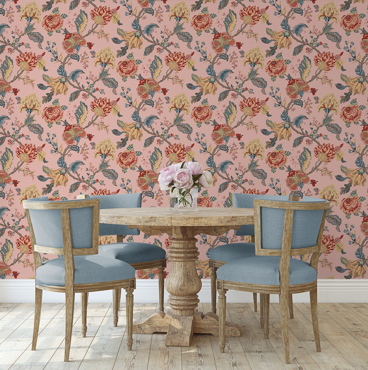 Blush Floral Jacobean Peel and Stick Wallpaper