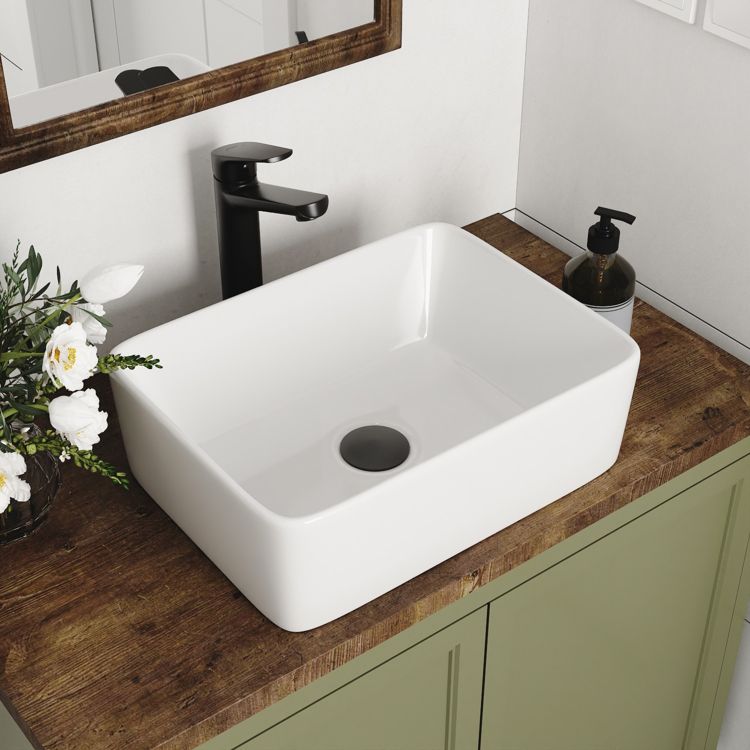 DeerValley DV-1V0048 Liberty Ceramic Vessel Rectangular Traditional White Bathroom Sink ( 15.94-Inches x 12.01-Inches )