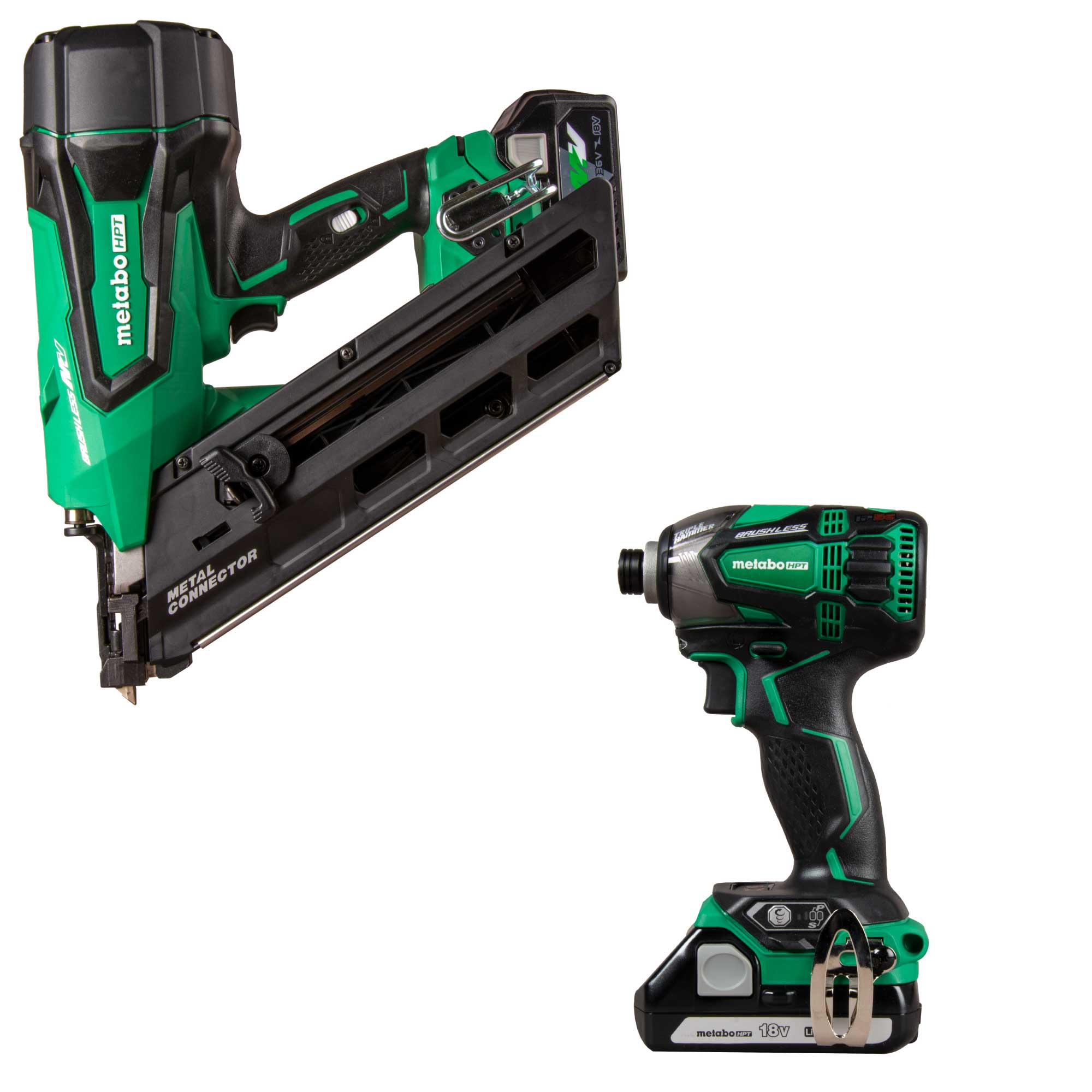 Metabo HPT MultiVolt 36-Volt Cordless Metal-Connecting Nailer with MultiVolt 18-volt 1/4-in Variable Speed Brushless Cordless Impact Driver