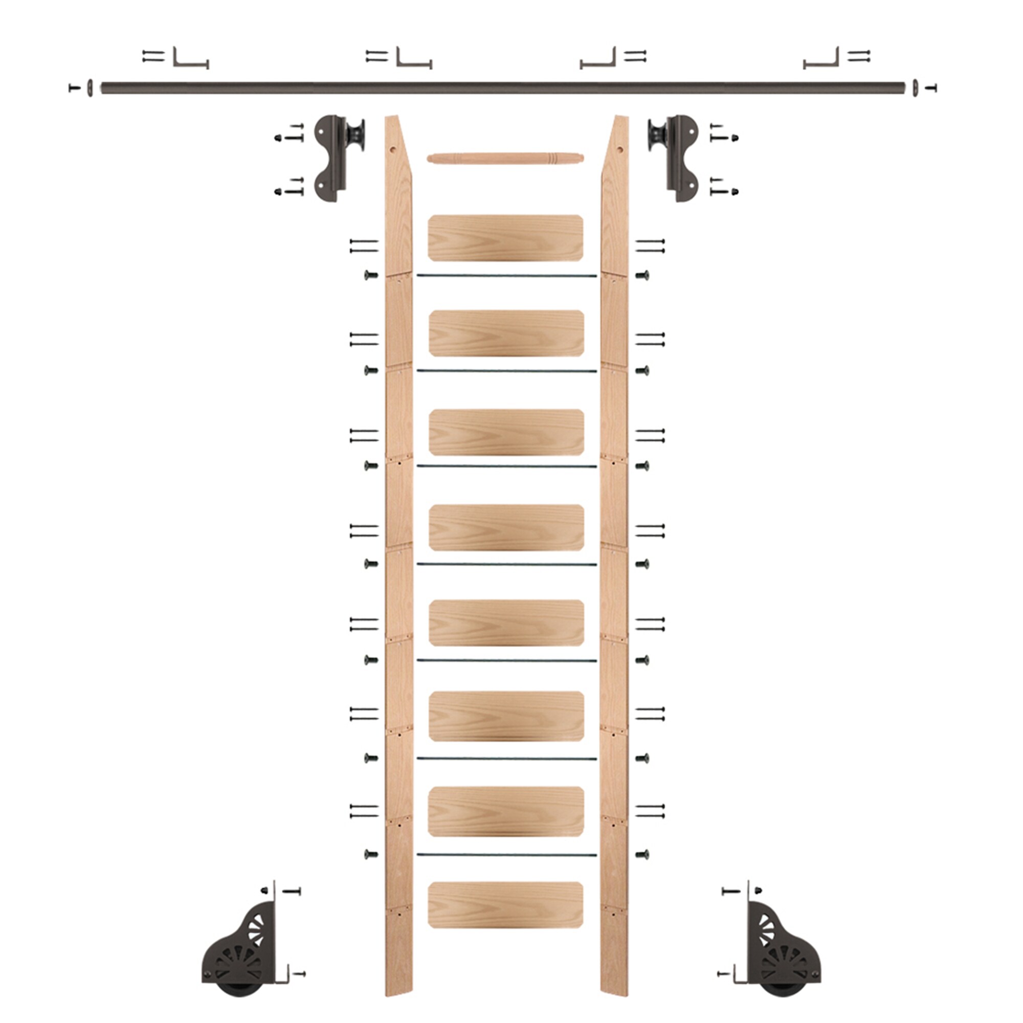 Quiet Glide QG5109RO08H07 9-ft Unfinished Red Oak Library Ladder