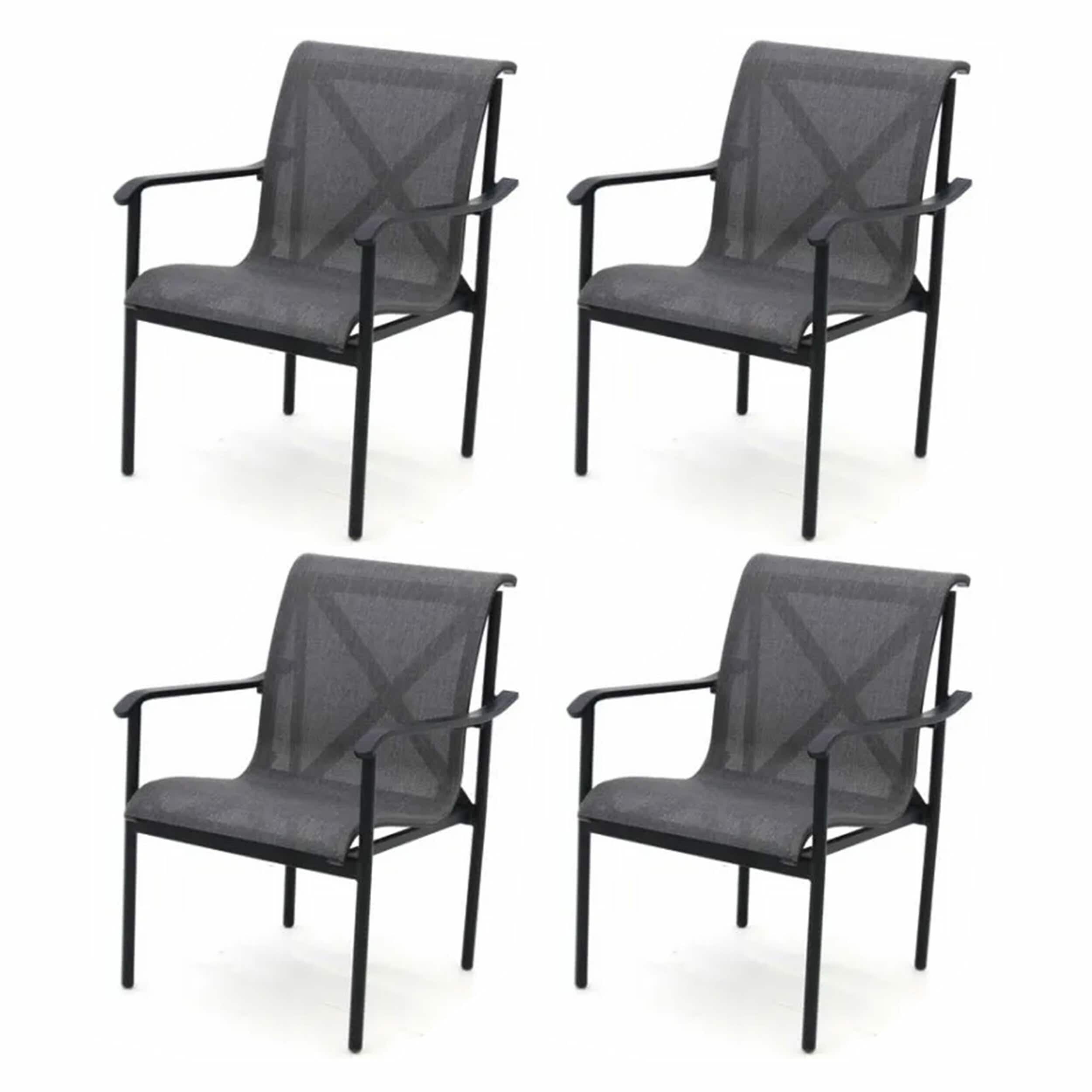 Four Seasons Outdoor Product 399369 Set of 4 Gray Aluminum Frame Dining Chair with Gray Mesh Seat