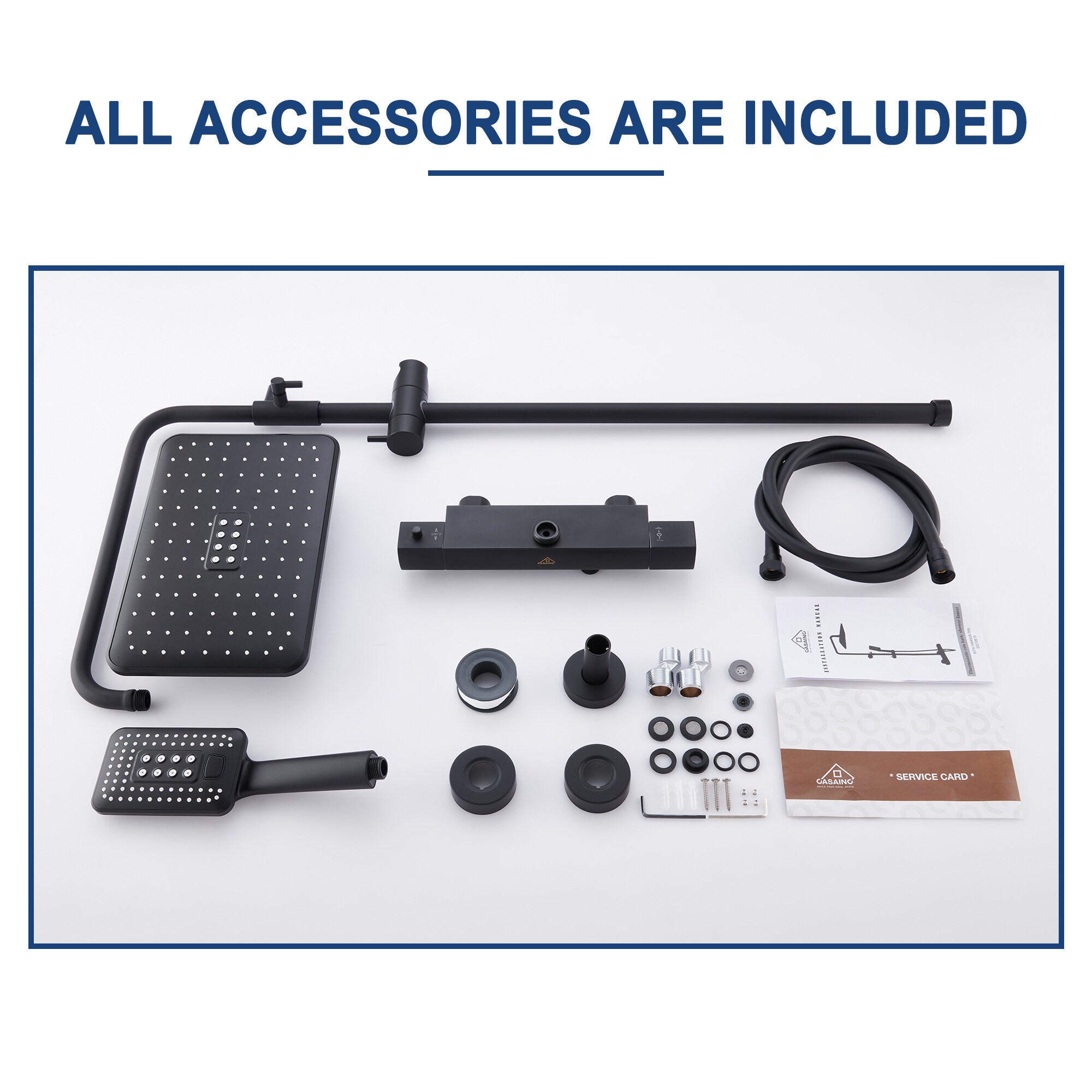 Matte Black Adjustable Height Rain Shower System with Handheld