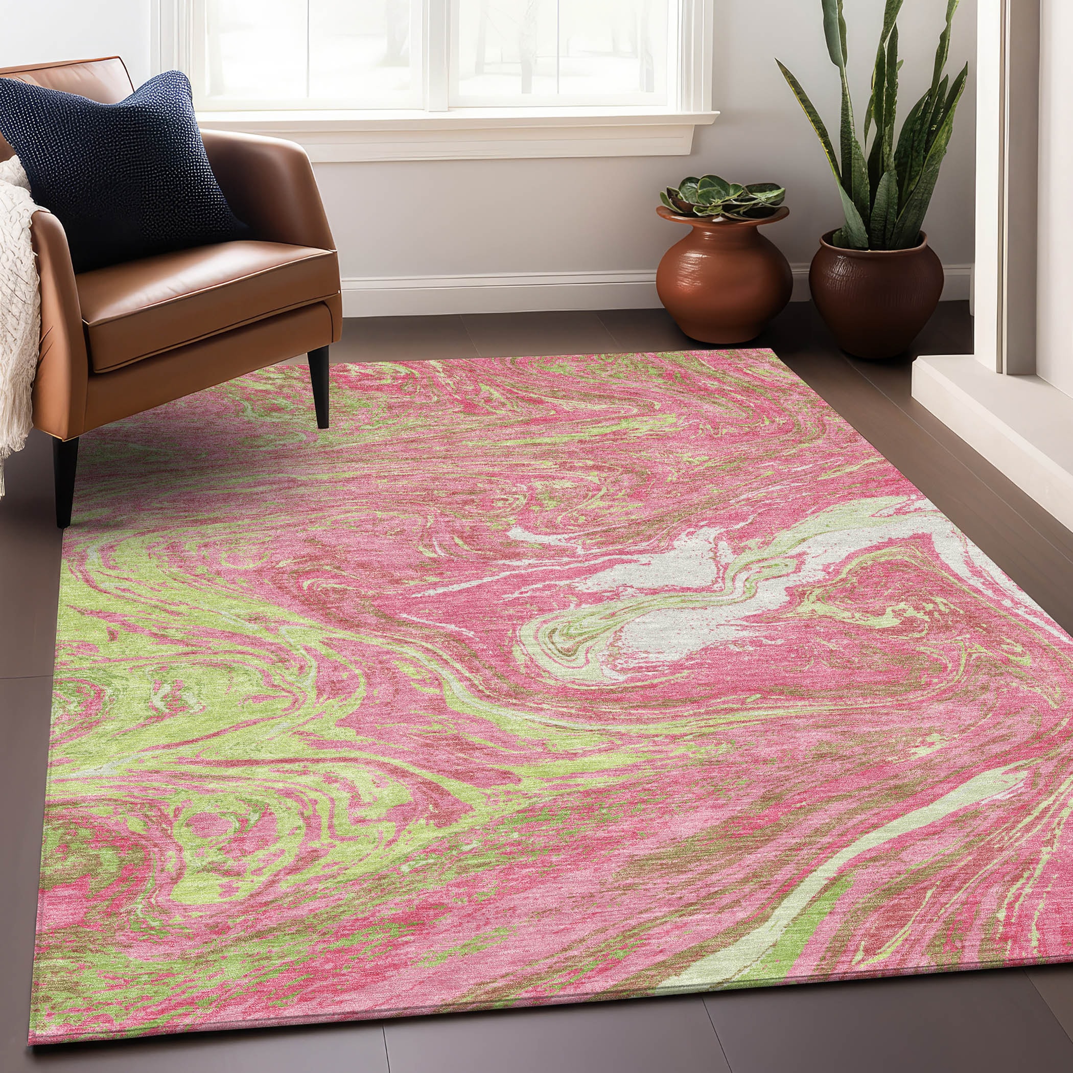 Addison Rugs ACN1061PI5X8 Chantille ACN1061PI 5 x 7 (ft) Polyester Pink Rectangular Indoor/Outdoor Geometric Machine washable Area rug