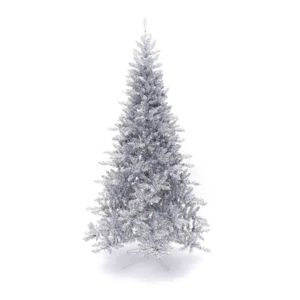 LuxenHome 7.5-ft Pre-lit Flocked Silver Artificial Christmas Tree with Multicolor LED Lights