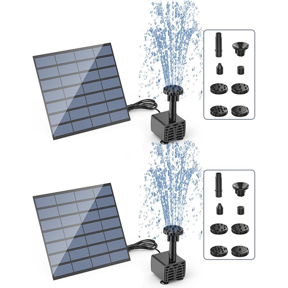 AISITIN Solar Water Pump for Water Feature Outdoor DIY Solar Fountain Kit with 6 Nozzles 9.8 ft Power Cord for Bird Bath Pond Garden Fish Tank 2 Packs