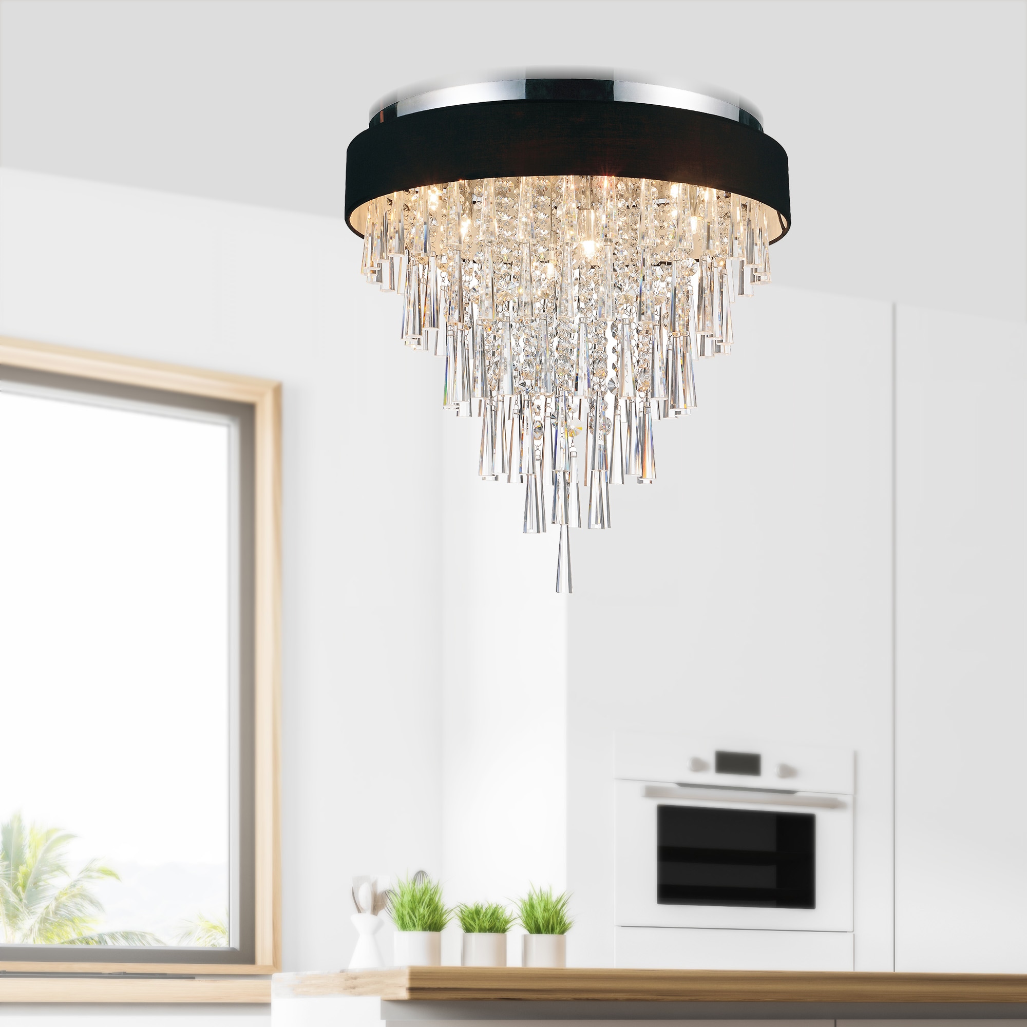Franca 8-Light Chrome and Crystal Drum Shade Flush Mount