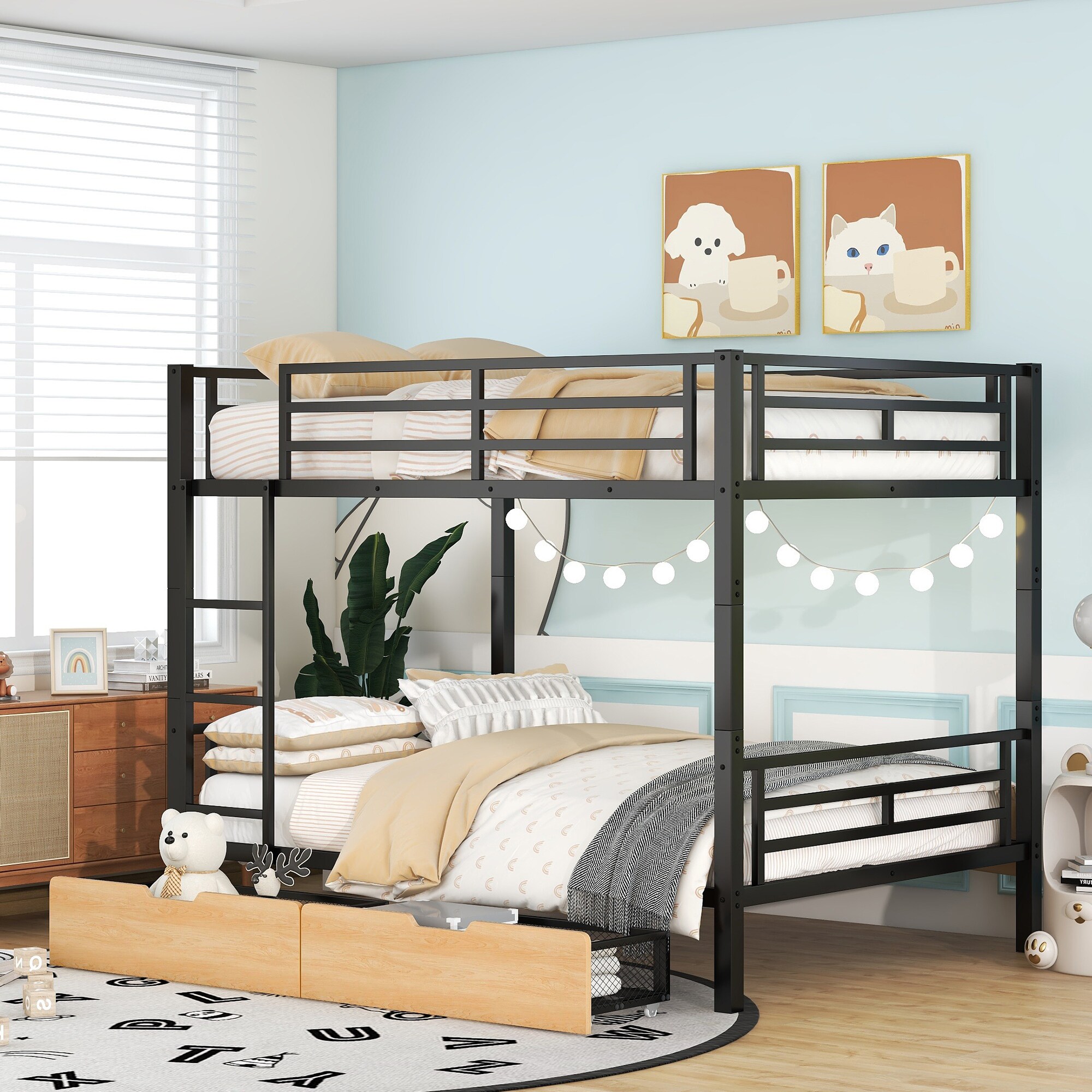 Qualler Contemporary Full Over Full Bunk Bed, Convertible to Daybeds